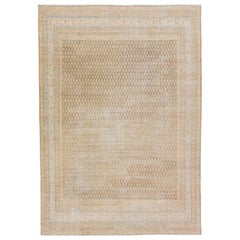 Tappeto di lana Hamadan antico fatto a mano di colore beige con disegno a trifoglio