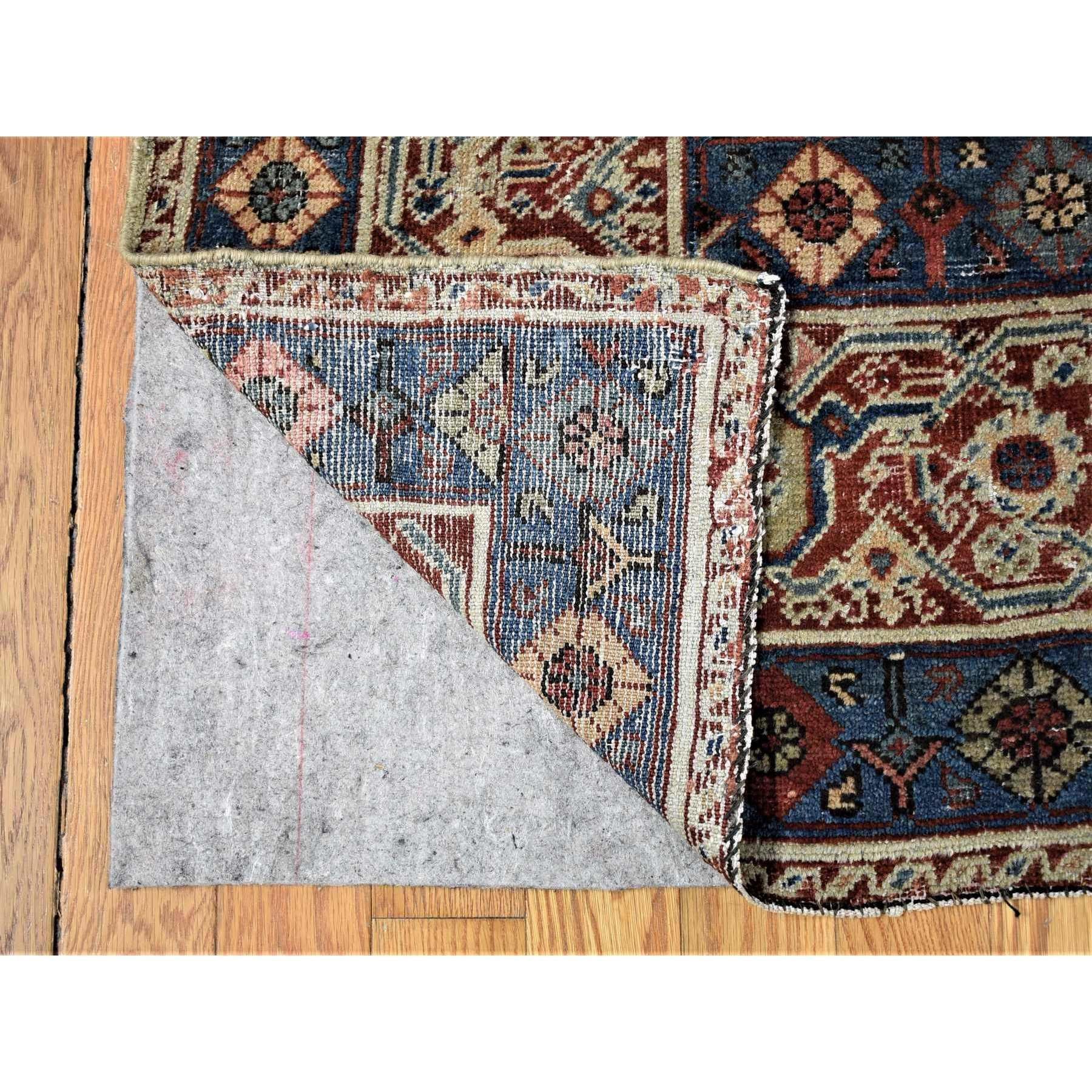 Beige, Handmade Antique Persian Mahal, Areas of Wear, Pure Wool, Oversized Rug In Good Condition For Sale In Carlstadt, NJ