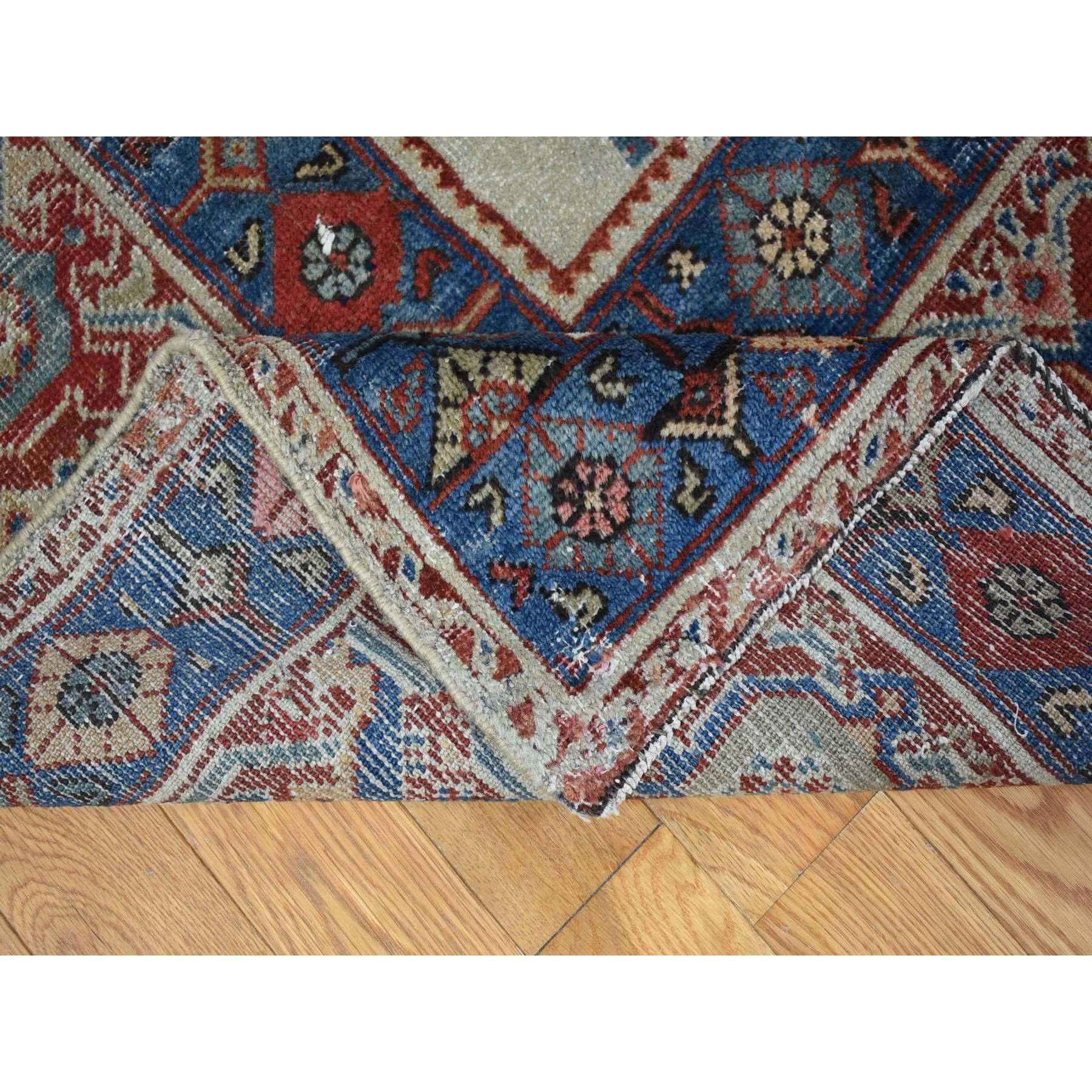 Beige, Handmade Antique Persian Mahal, Areas of Wear, Pure Wool, Oversized Rug For Sale 1