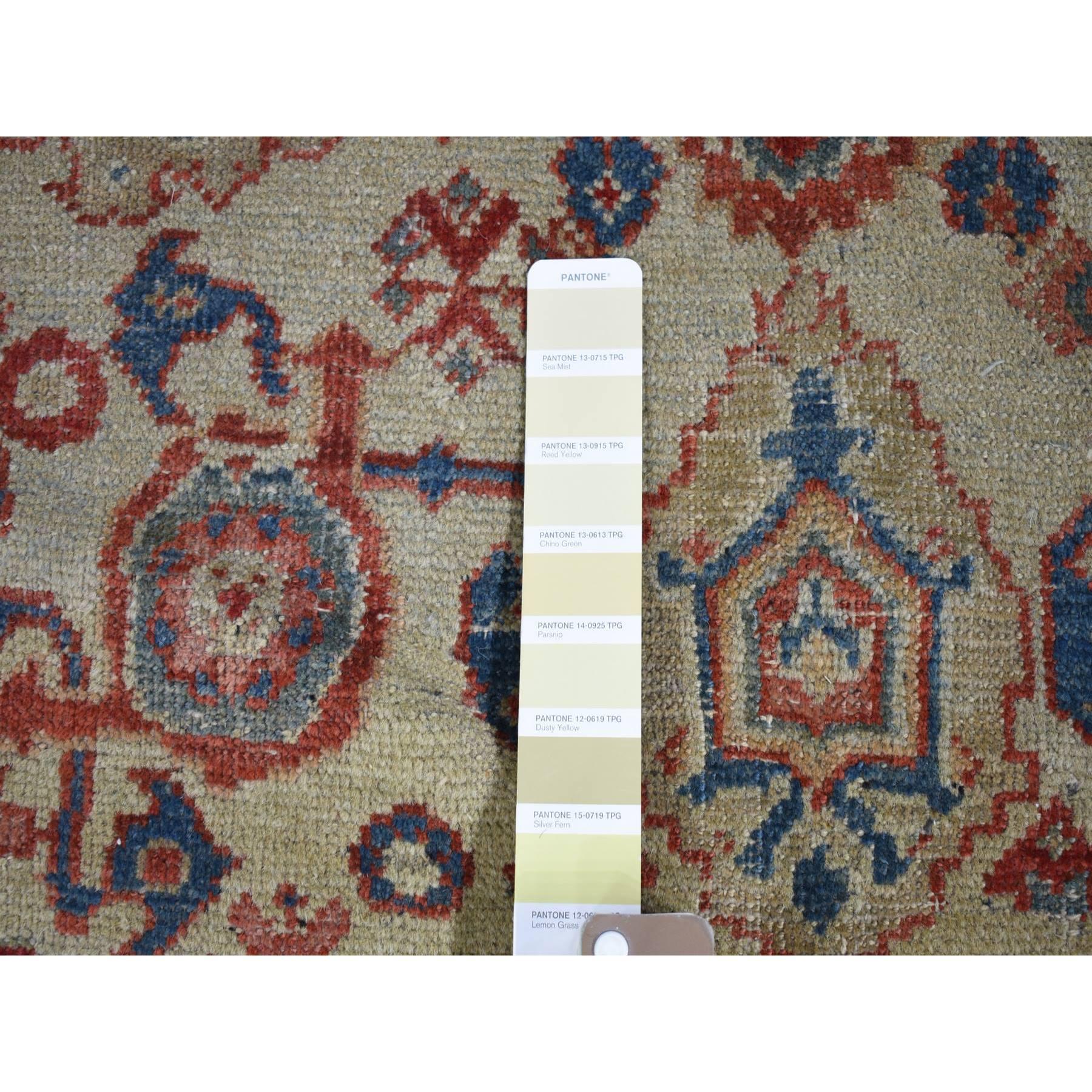 Beige, Handmade Antique Persian Mahal, Areas of Wear, Pure Wool, Oversized Rug For Sale 2