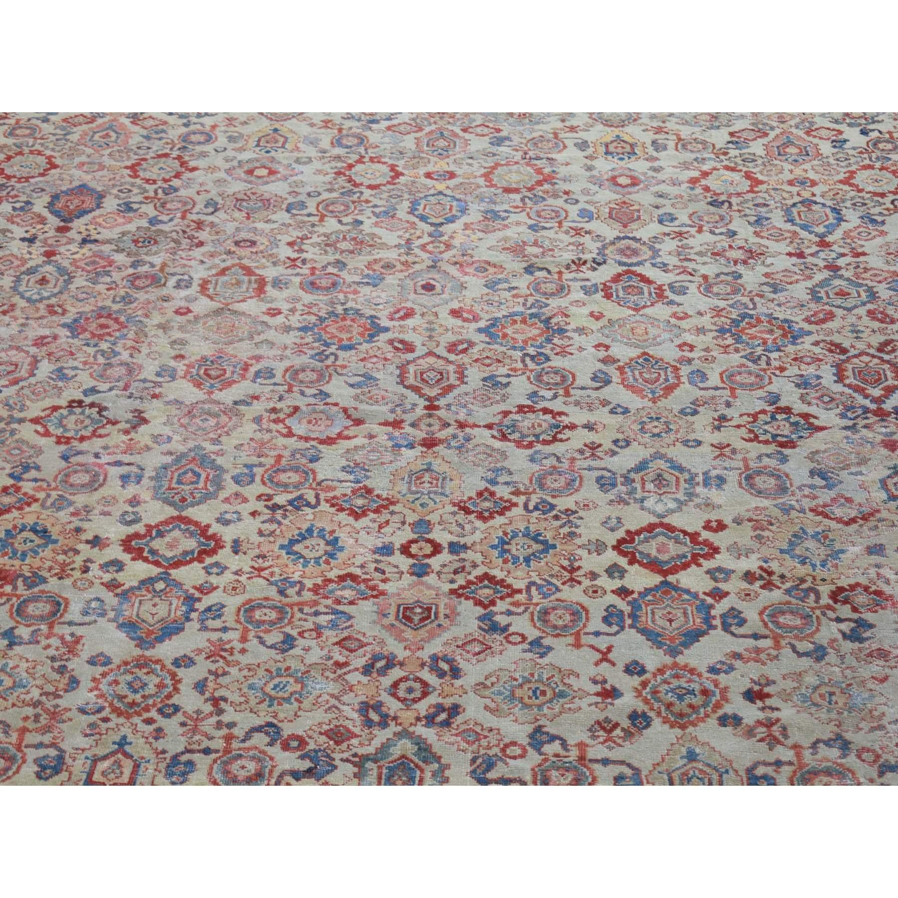 Beige, tapis persan ancien Mahal fait à la main, zones de port, pure laine, surdimensionné en vente 1