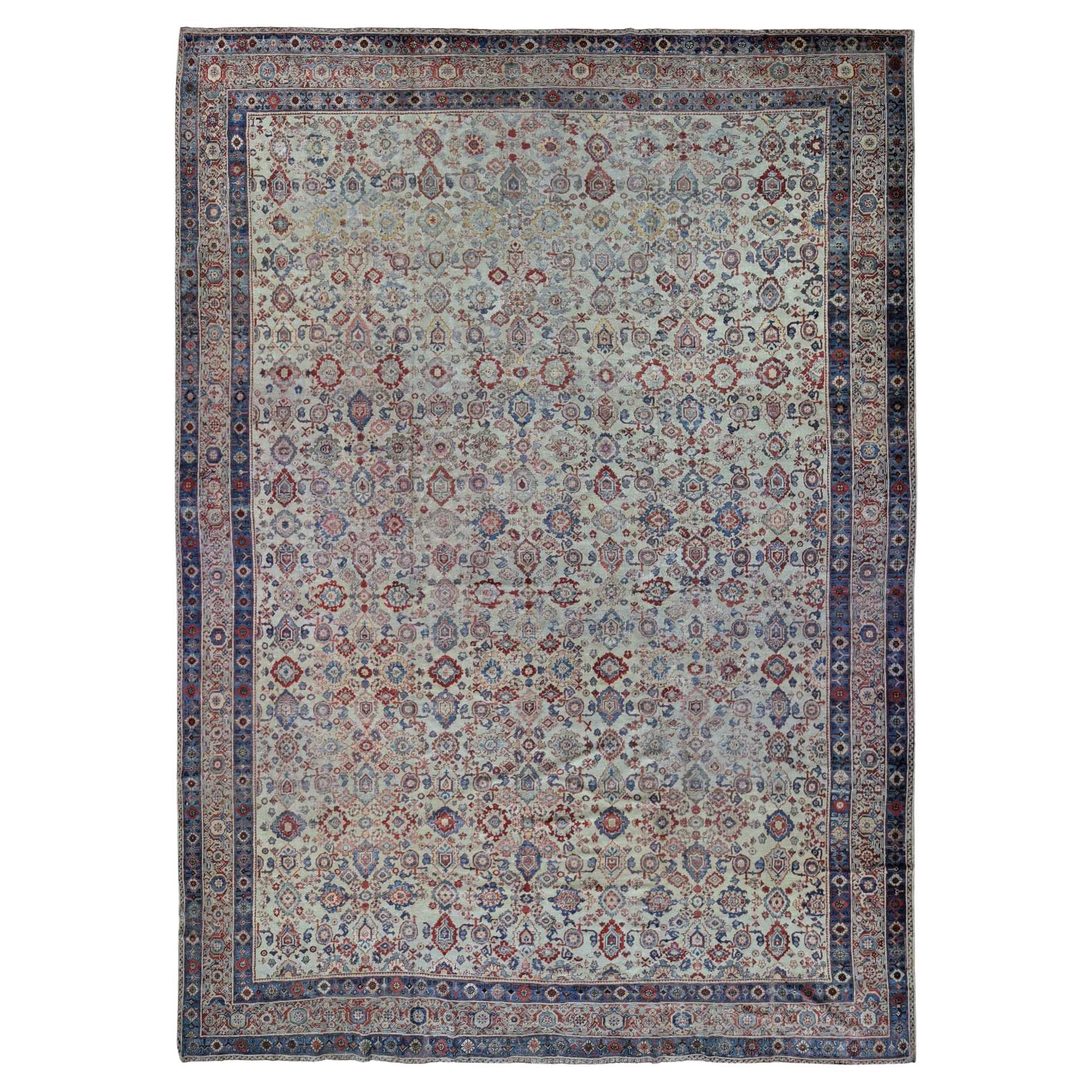Beige, tapis persan ancien Mahal fait à la main, zones de port, pure laine, surdimensionné en vente