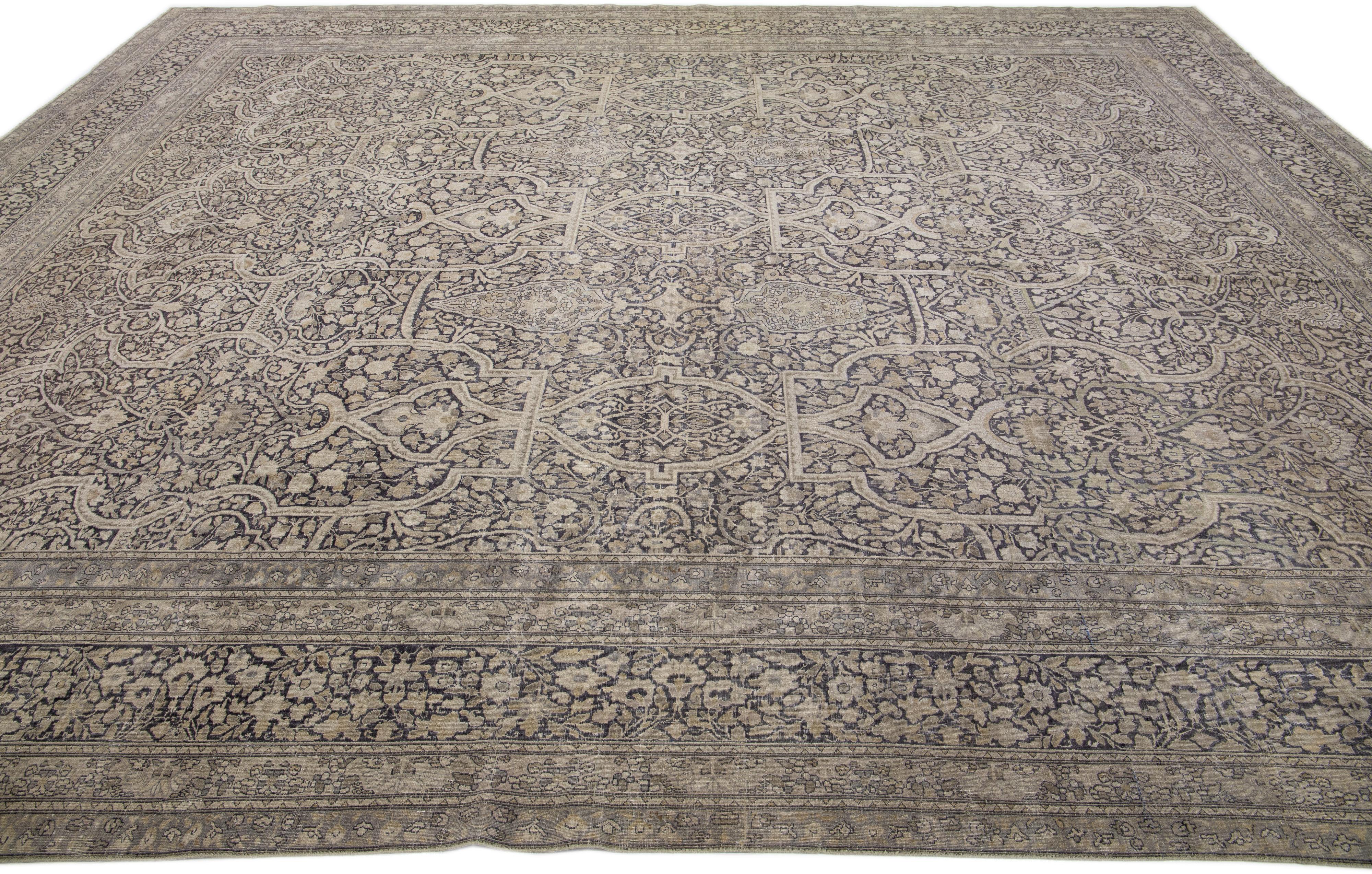 Hand-Knotted Beige Handmade Antique Turkish Sivas Wool Rug with Allover Pattern For Sale