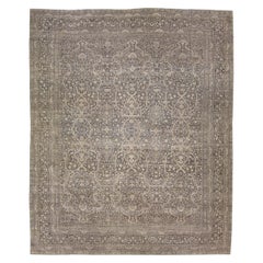 Tappeto di lana Sivas antico turco fatto a mano beige con motivo a trifoglio