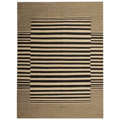 Beige Handmade Modern Striped Rug, Flat-Weave Kilim Rugs Carpet Zebra Rugs