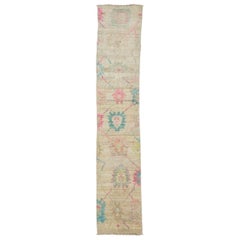 Beige Handmade Modern Turkish Oushak Wool Runner