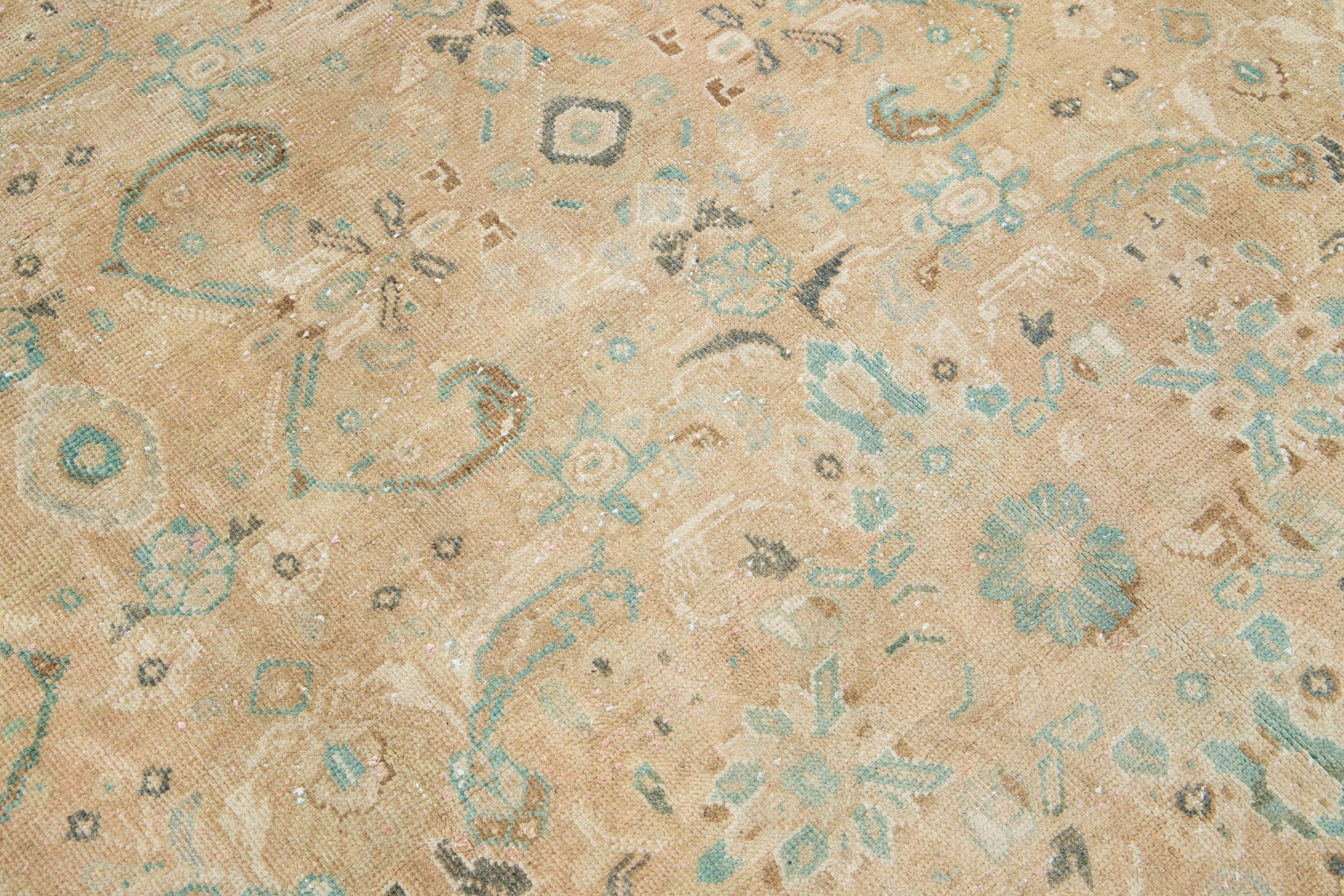 Handgefertigter persischer Mahal-Wollteppich in Beige mit Medaillon-Motiv, Vintage (20. Jahrhundert) im Angebot