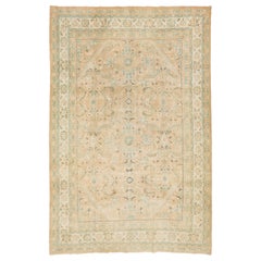 Handgefertigter persischer Mahal-Wollteppich in Beige mit Medaillon-Motiv, Vintage