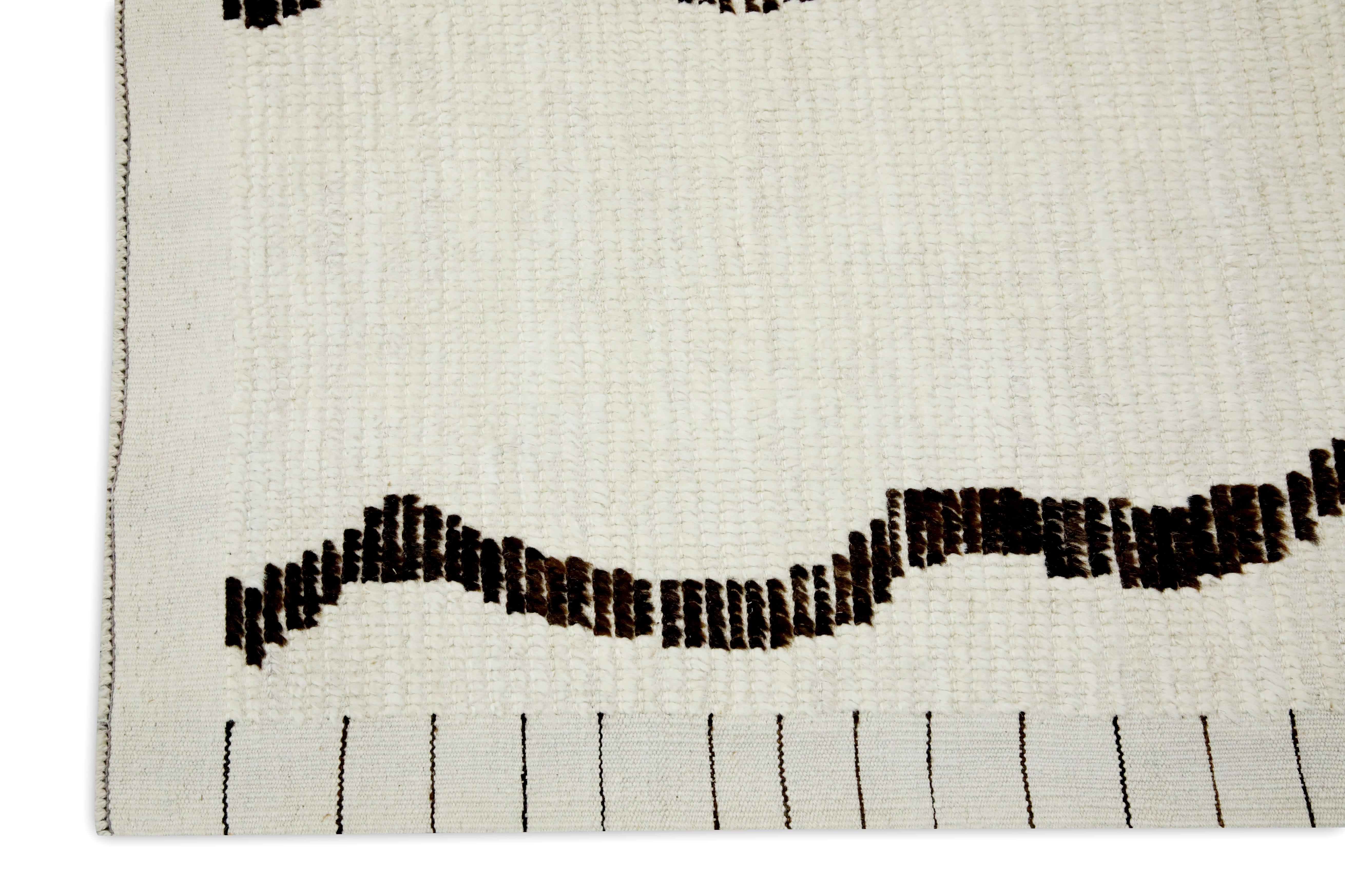 Modern Beige Handmade Wool Tulu Rug in Brown Geometric Design 8'2