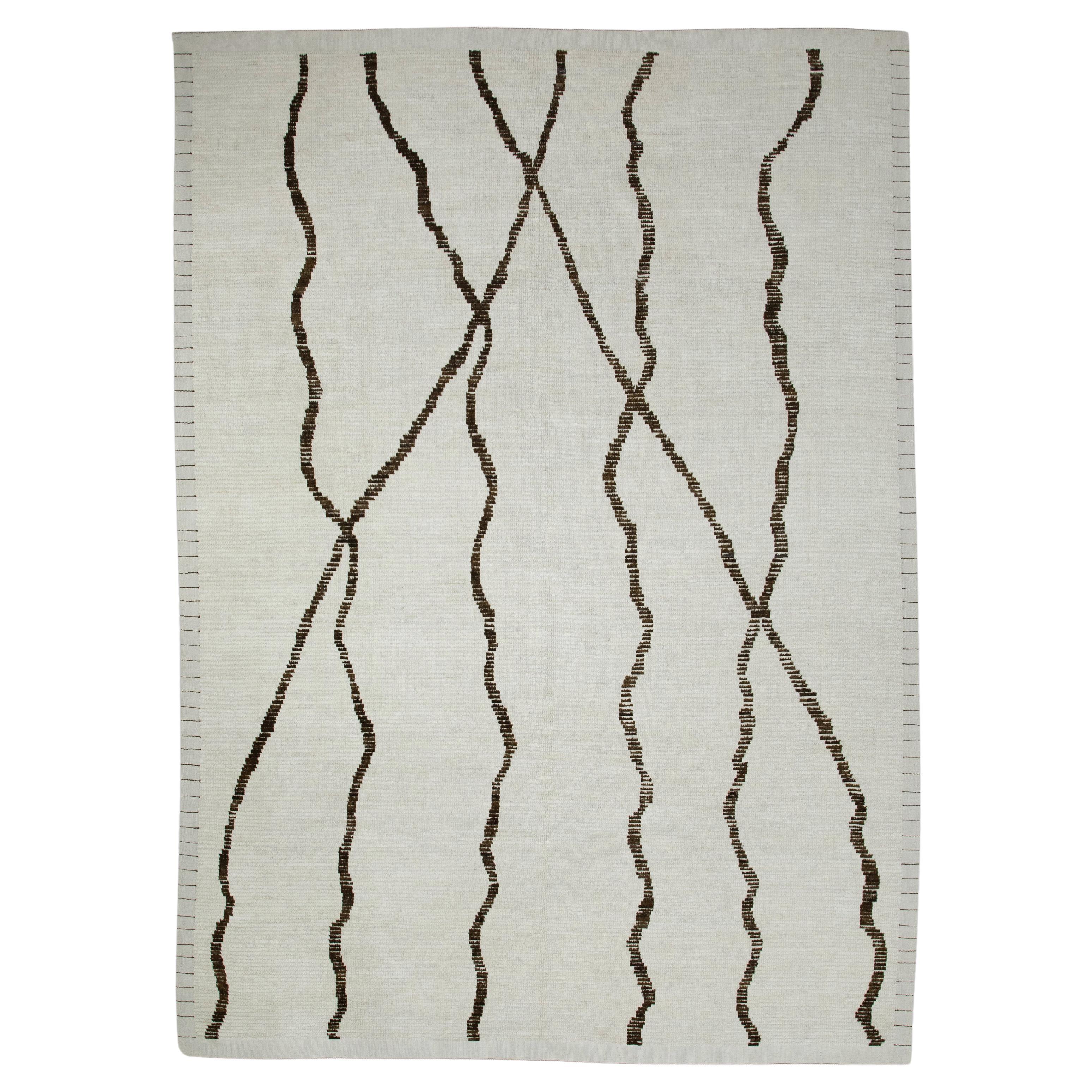 Beige Handmade Wool Tulu Rug in Brown Geometric Design 8'2" x 10'7"