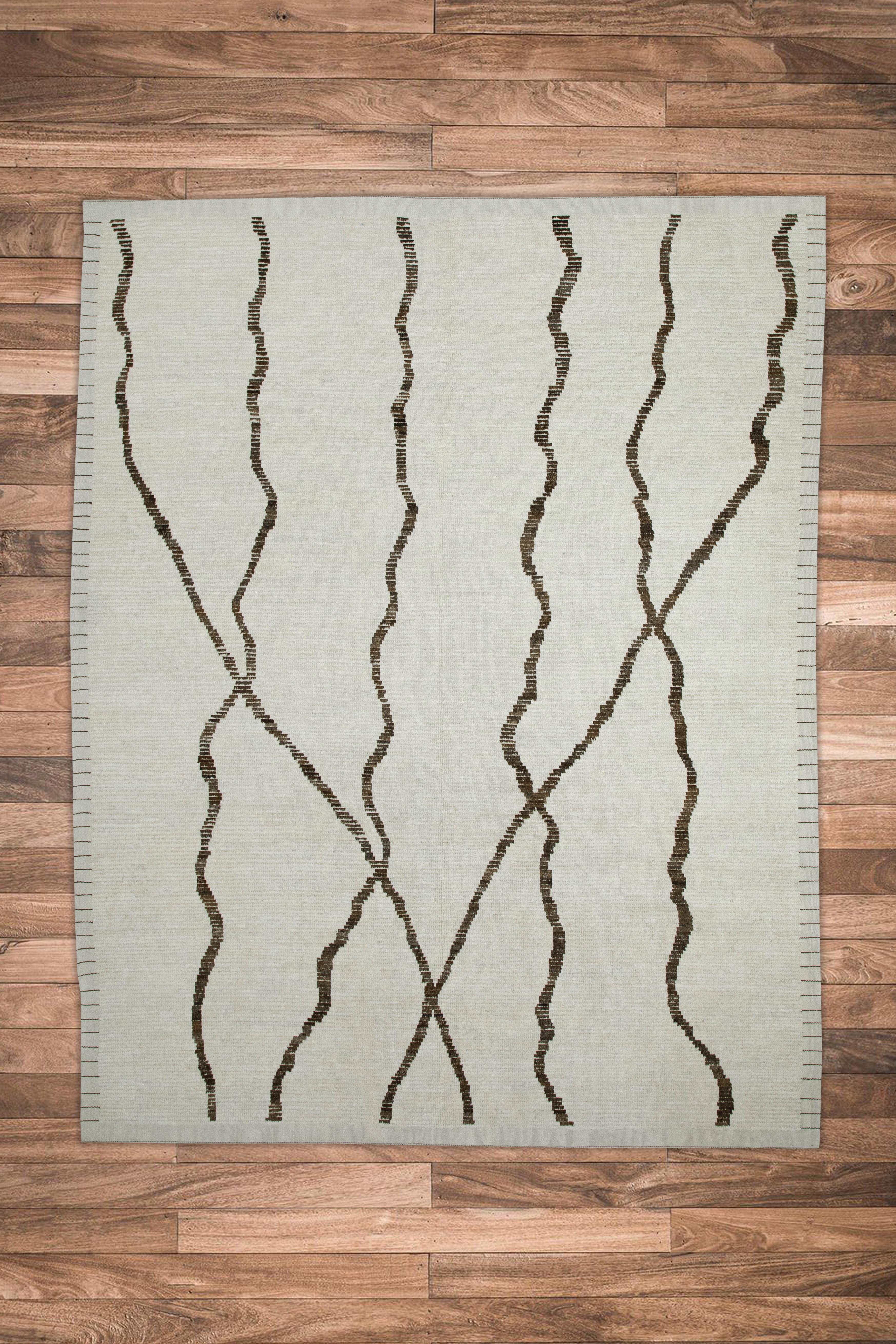 Contemporary Beige Handmade Wool Tulu Rug in Brown Geometric Design 8'3
