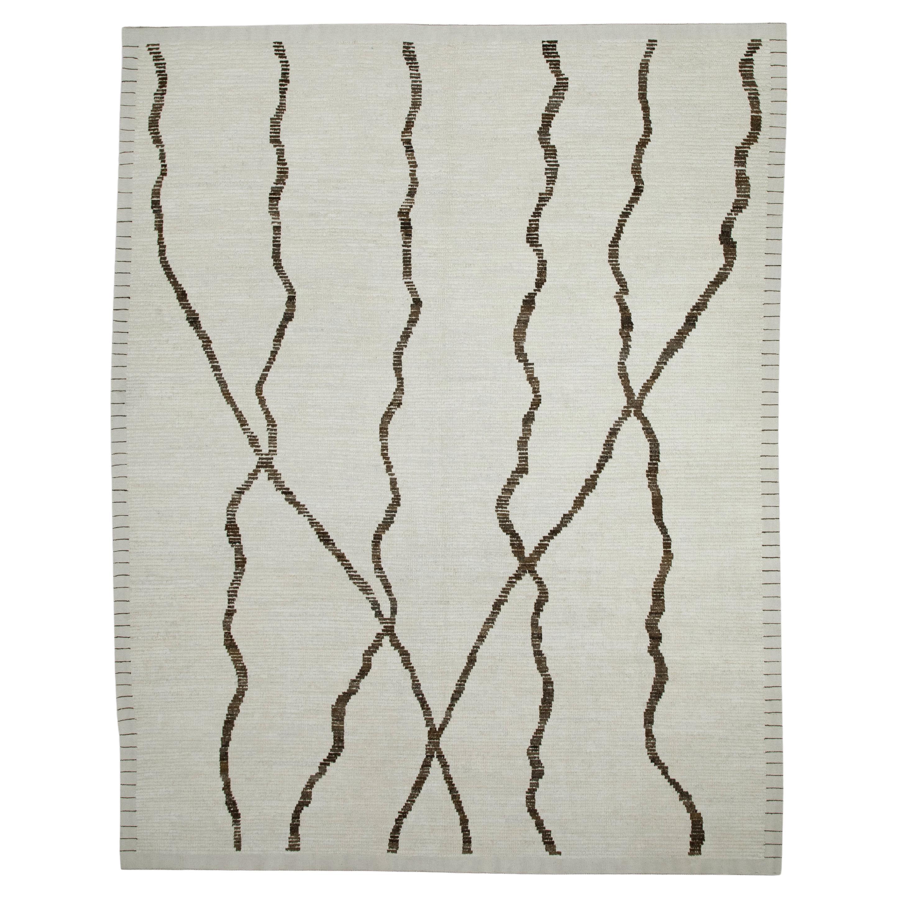 Beige Handmade Wool Tulu Rug in Brown Geometric Design 8'3" x 10'3" For Sale