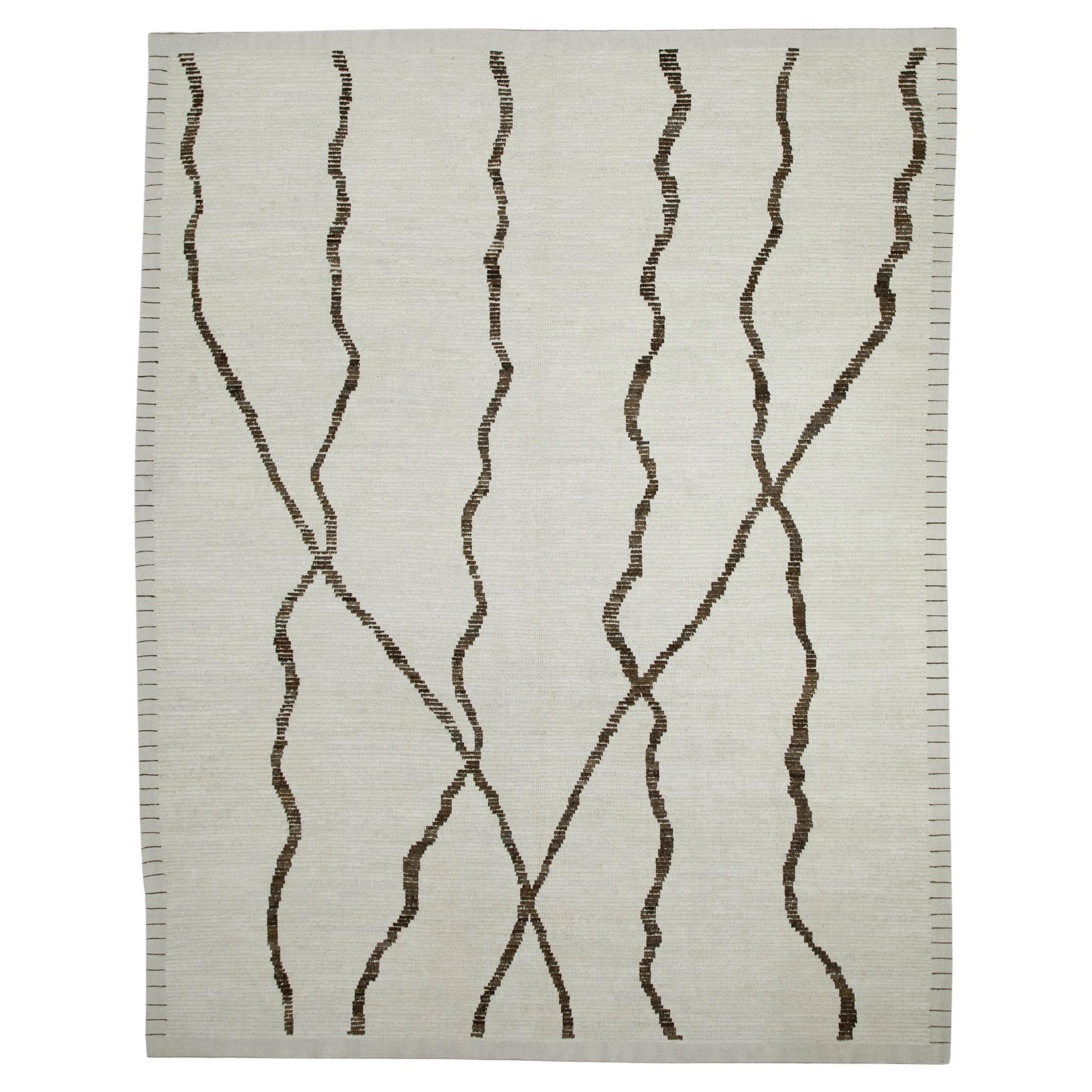 Beige Handmade Wolle Tulu Teppich in Brown Geometric Design 8'3" x 10'3"