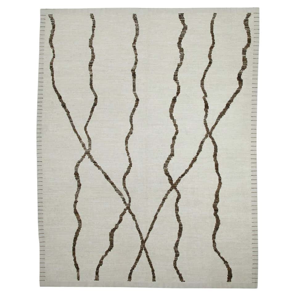3x4 Ft Minimalist Mid-Century Handmade Tulu Rug, All Natural Beige and ...