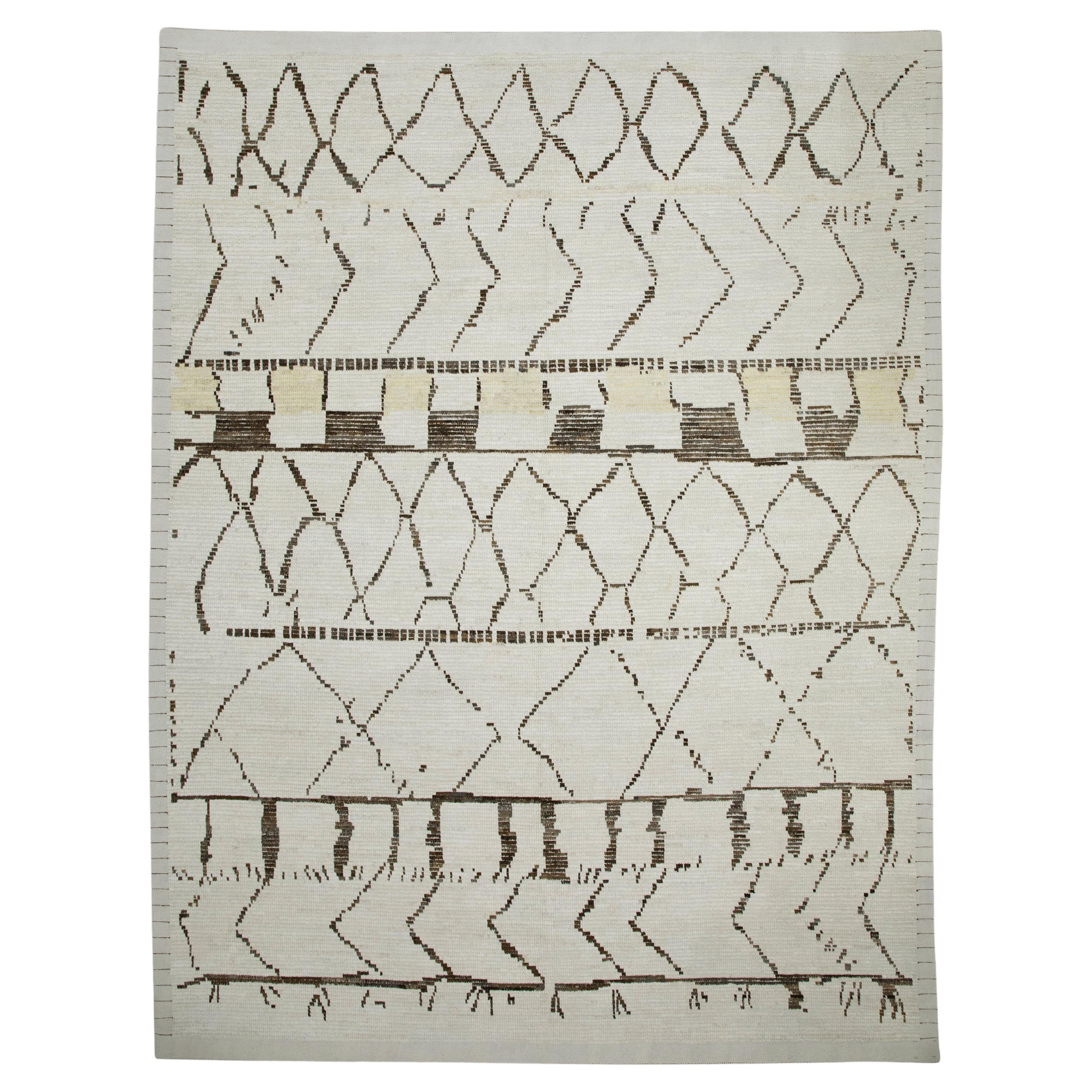 Beige Handmade Wool Tulu Rug in Brown Geometric Design 8'4" x 10'4" For Sale