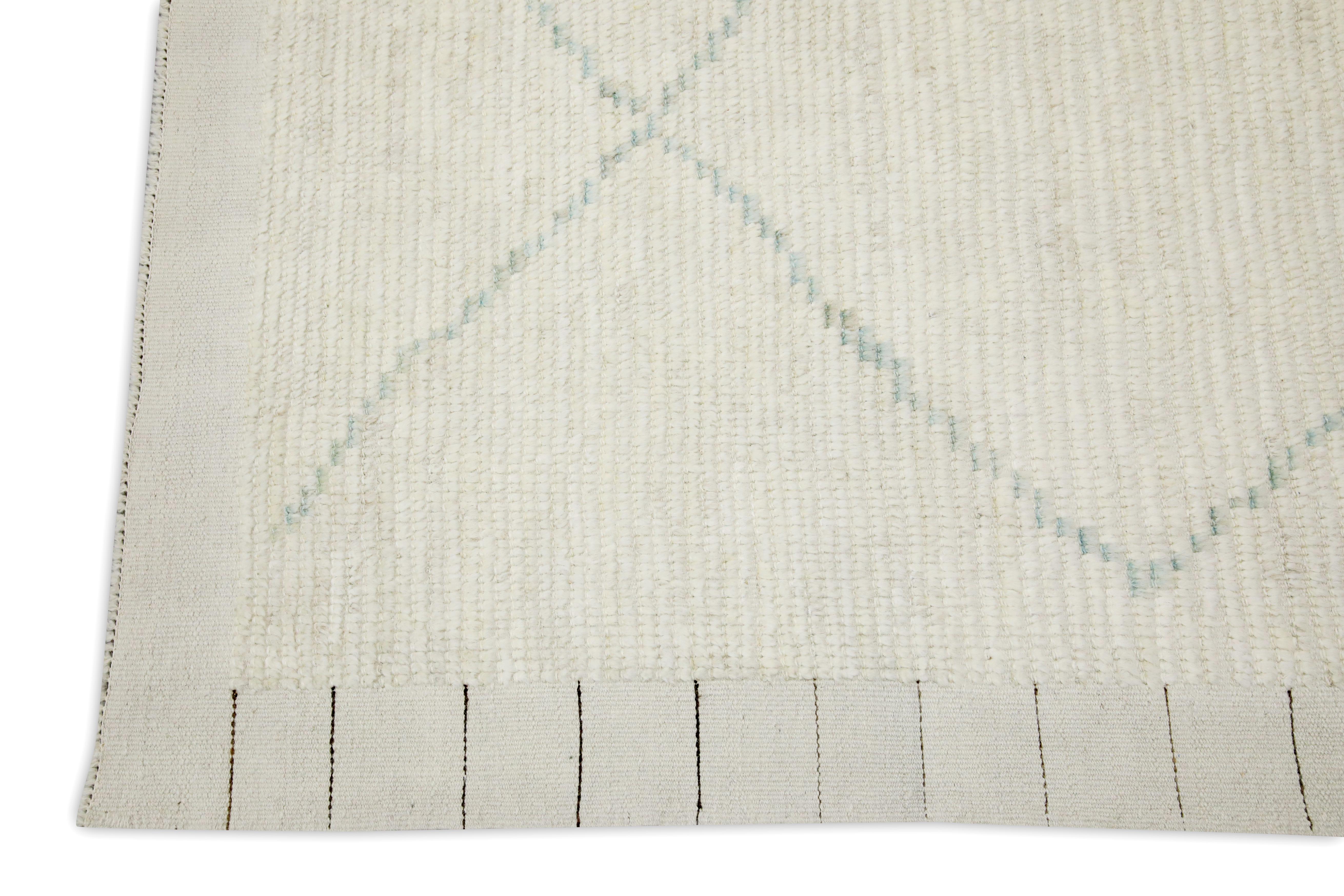Modern Beige Handmade Wool Tulu Rug in Geometric Design 8'2