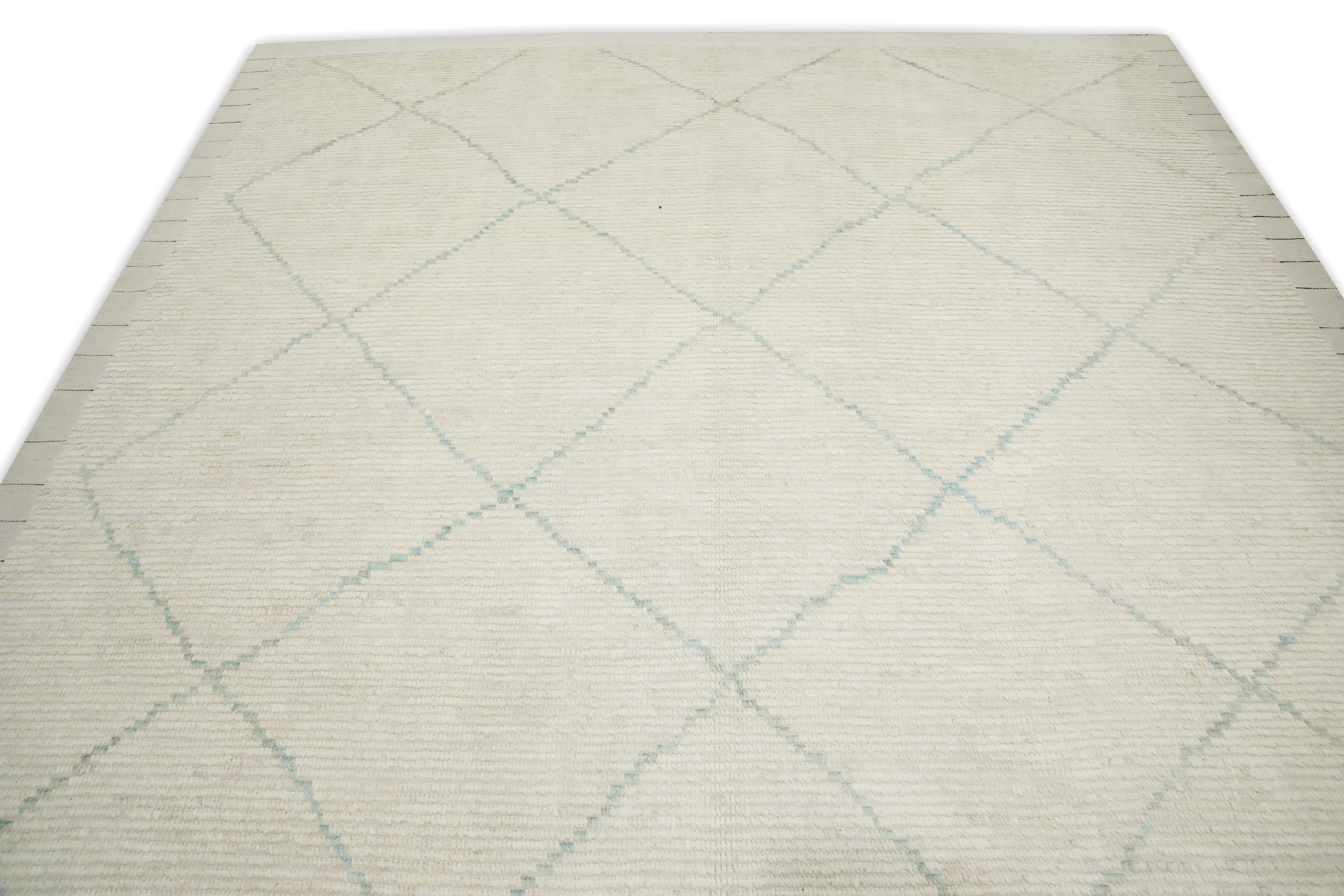 Turkish Beige Handmade Wool Tulu Rug in Geometric Design 8'2