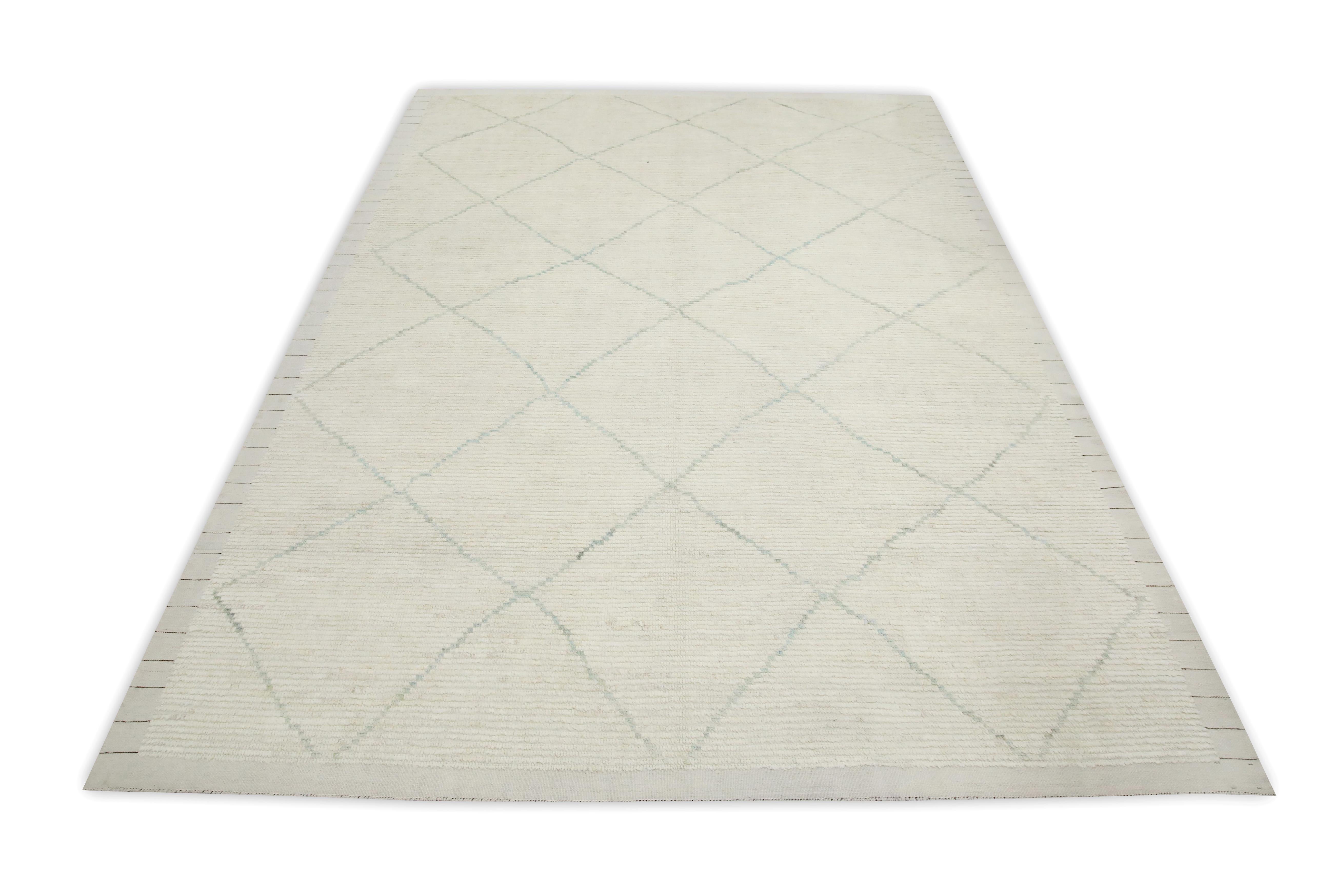 Beige Handmade Wool Tulu Rug in Geometric Design 8'2