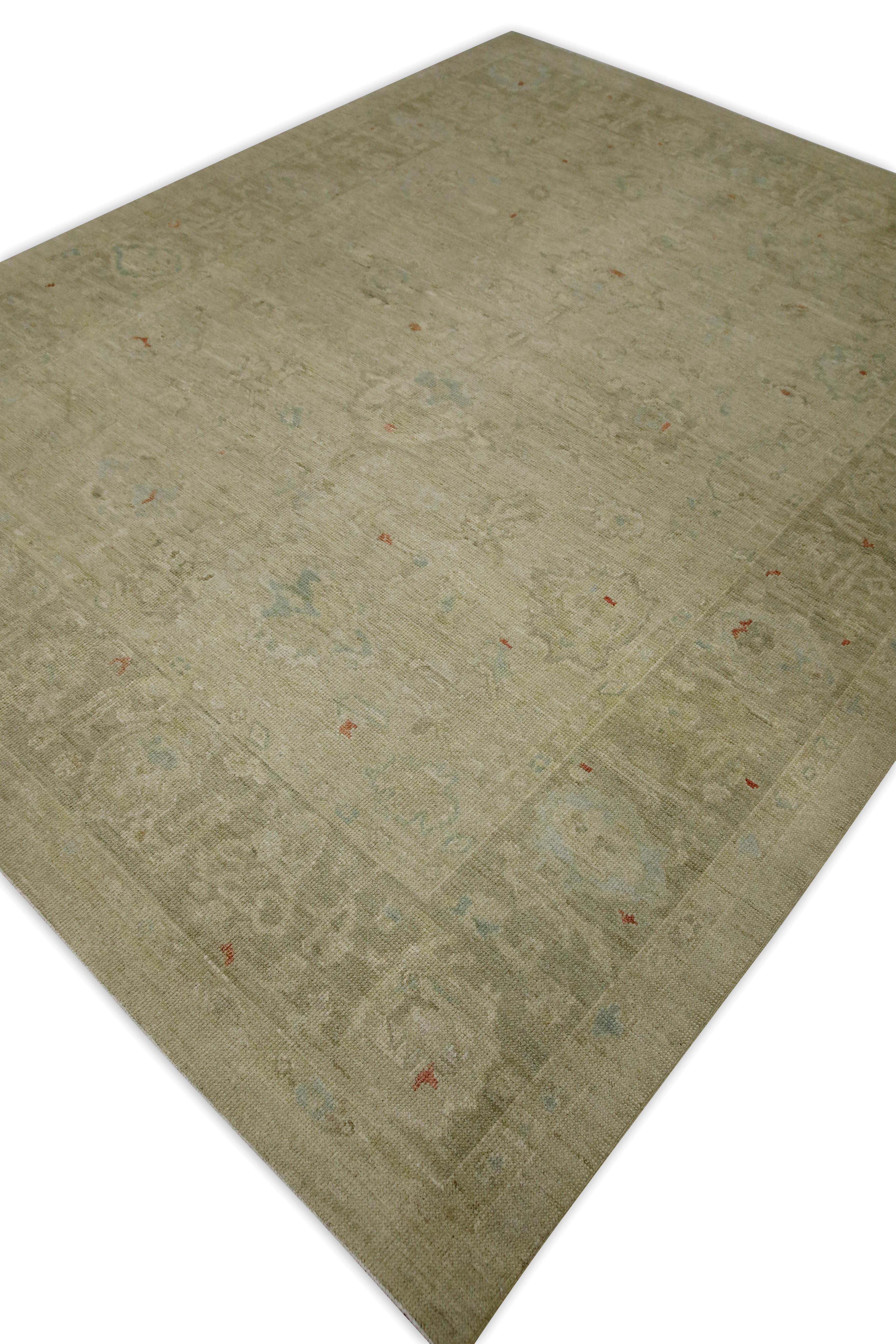 Contemporary Beige Handwoven Wool Turkish Oushak Rug 8' x 10' For Sale