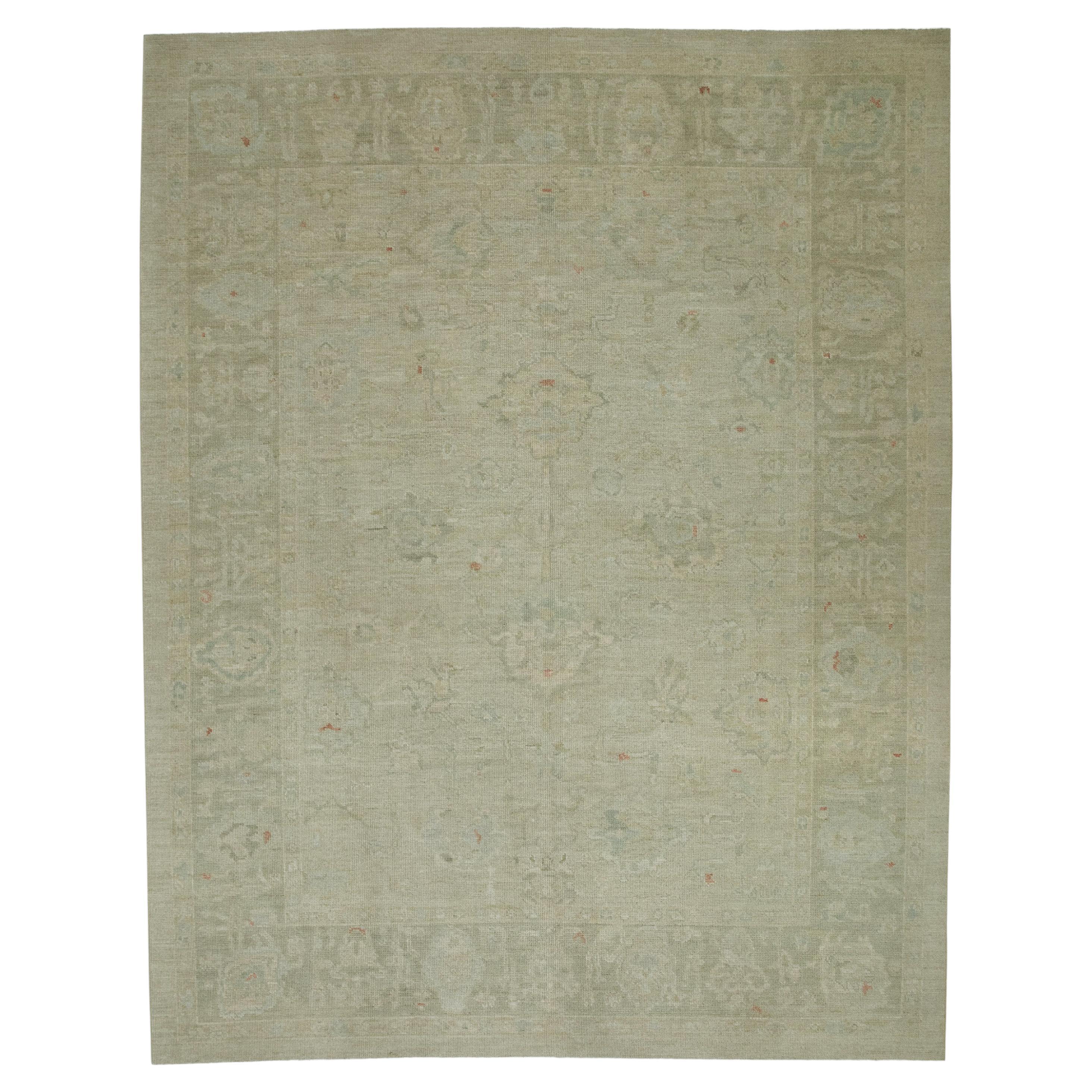 Türkischer Oushak-Teppich aus handgewebter Wolle in Beige, 8' x 10'