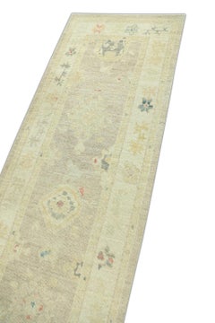 Beige Handwoven Wool Turkish Oushak Runner 2'7" x 10'4"