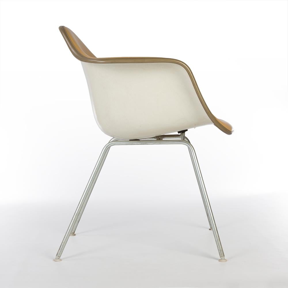 Mid-Century Modern Beige Herman Miller Eames Upholstered DAX Arm Shell Chair