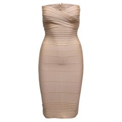 Beige Herve Leger Vestito a fascia senza spalline taglia US XXS