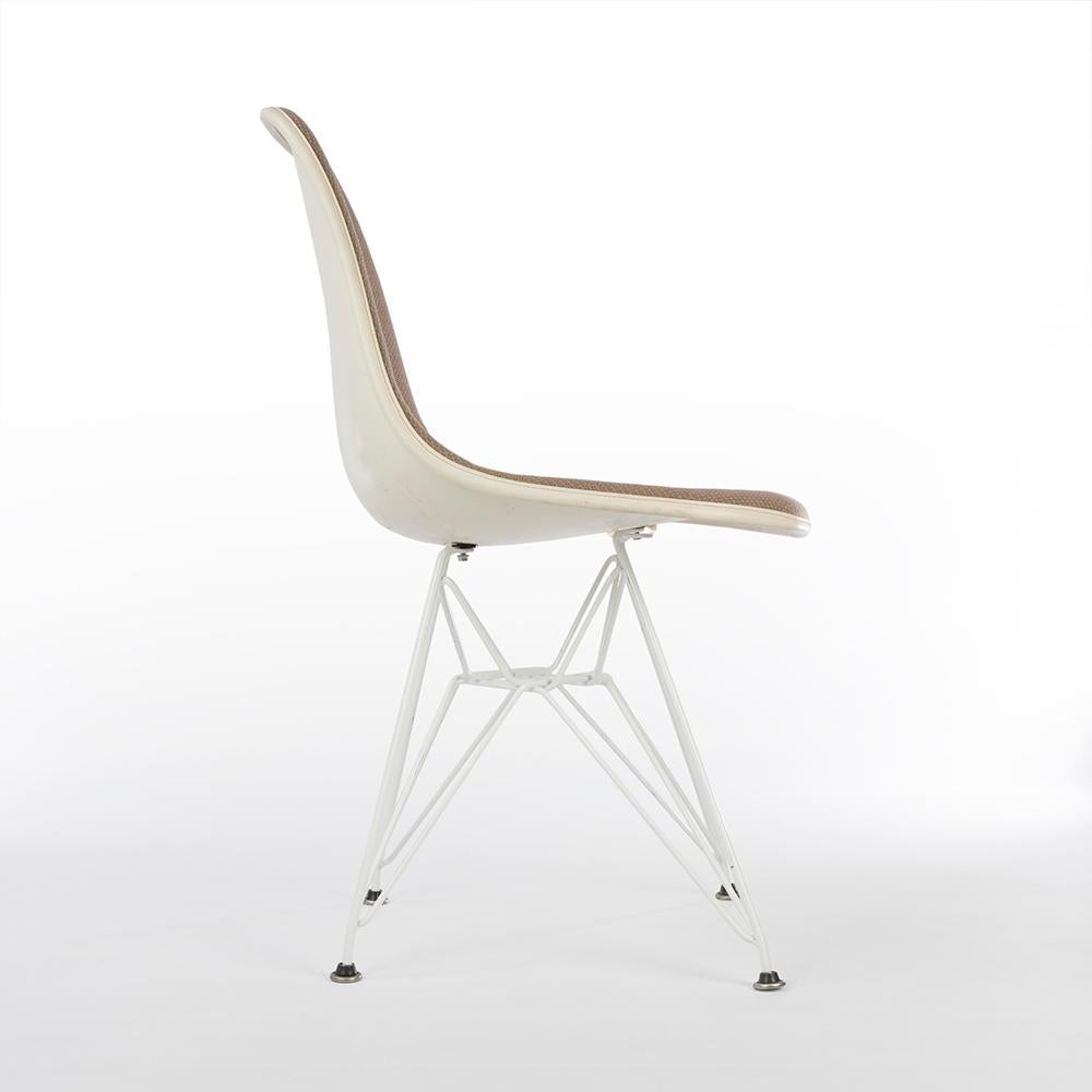 Mid-Century Modern Beige Hopsack Herman Miller Eames Upholstered Fiberglass DSR Dining Side Chair