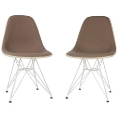 Beige Hopsack Pair of 2 Herman Miller Eames Upholstered DSR Dining Side Chairs