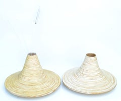 Beige Indoor Decorative Planter Swirled Cane Vase, a Pair
