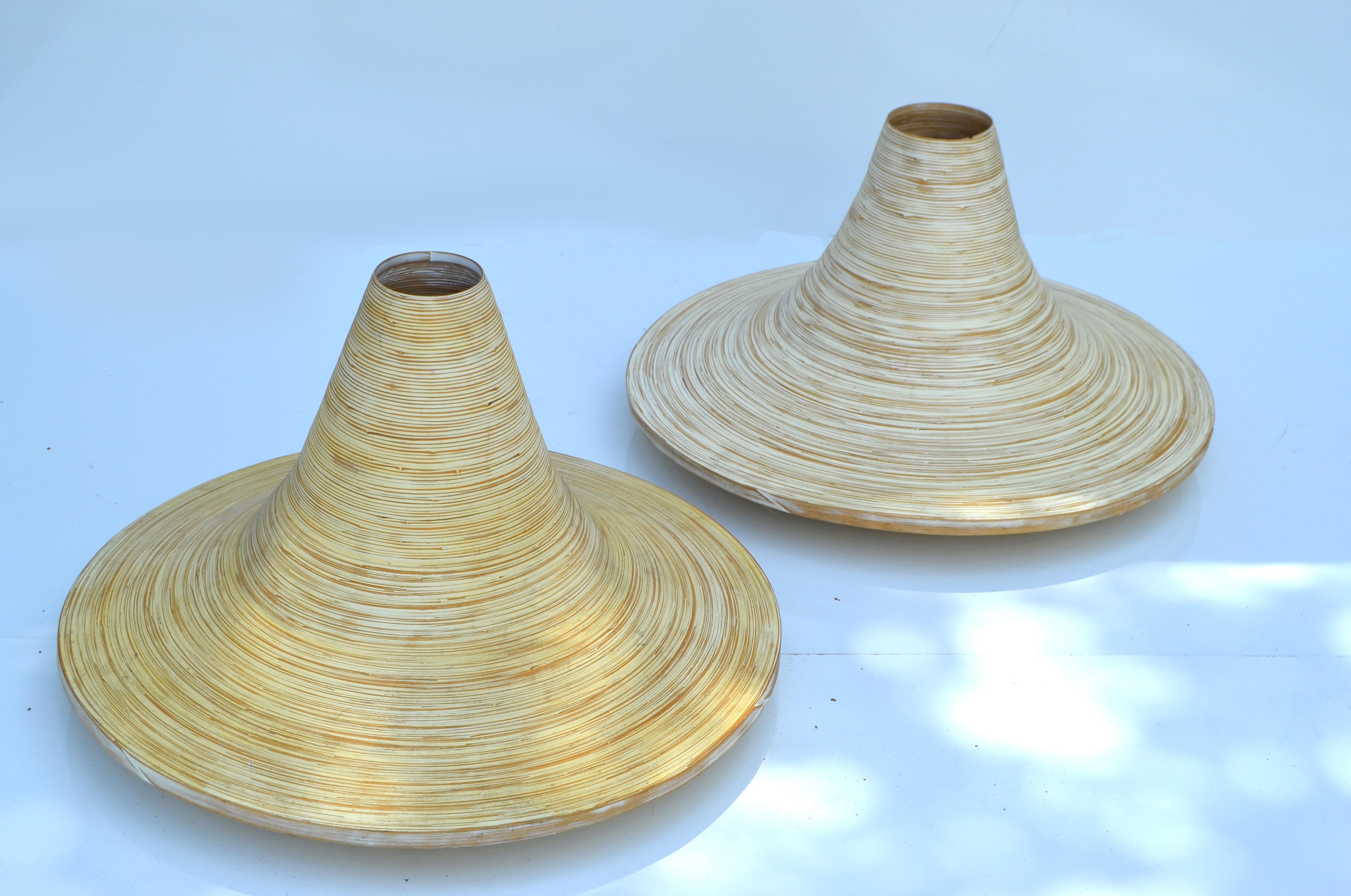 Mid-Century Modern Beige Indoor Decorative Planter Swirled Cane Vase, a Pair For Sale