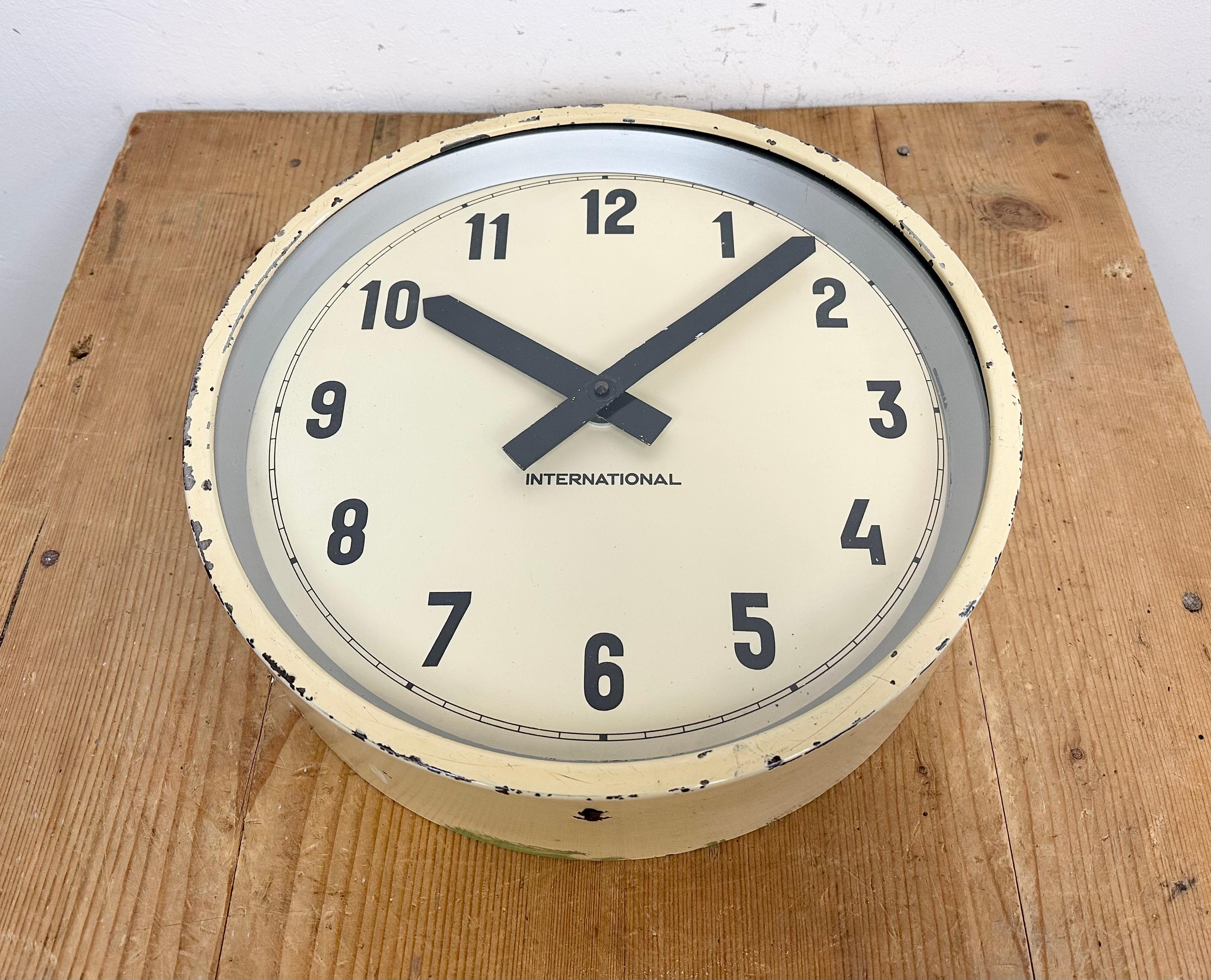 Beige Industrial Factory Wall Clock from International, 1950s For Sale 4