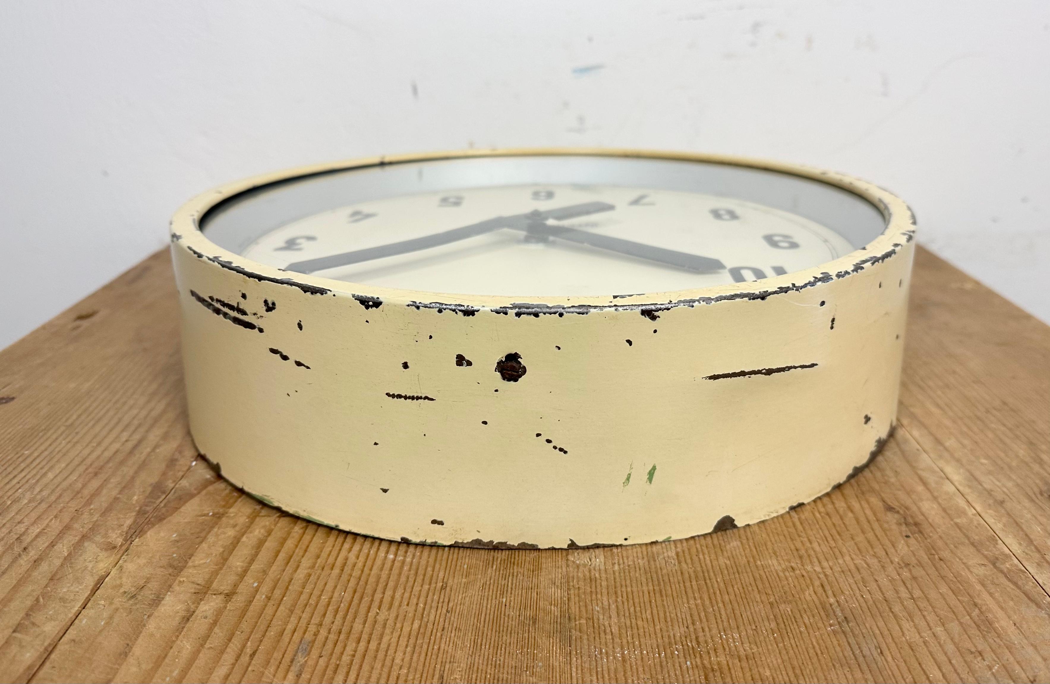 Beige Industrial Factory Wall Clock from International, 1950s For Sale 6