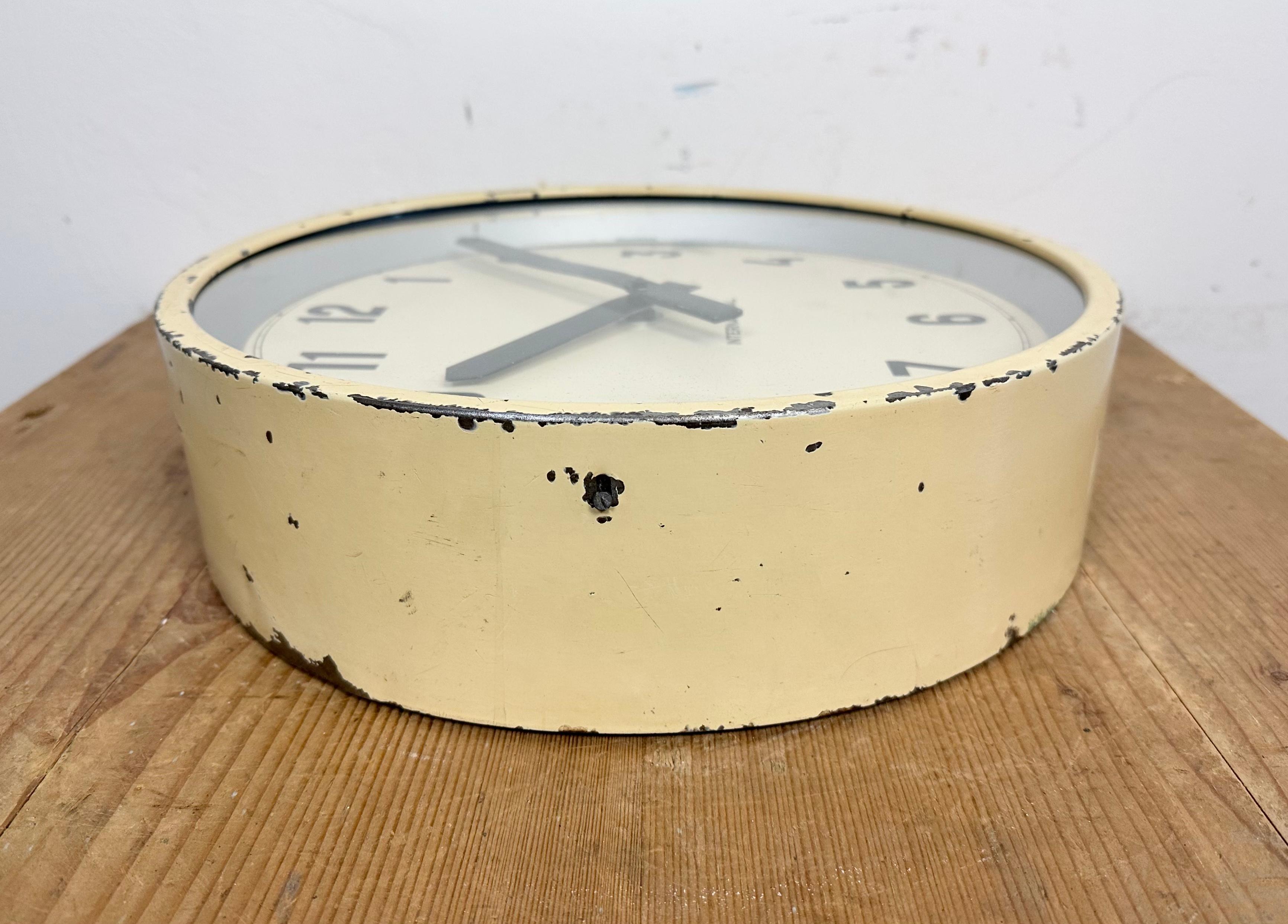 Beige Industrial Factory Wall Clock from International, 1950s For Sale 7