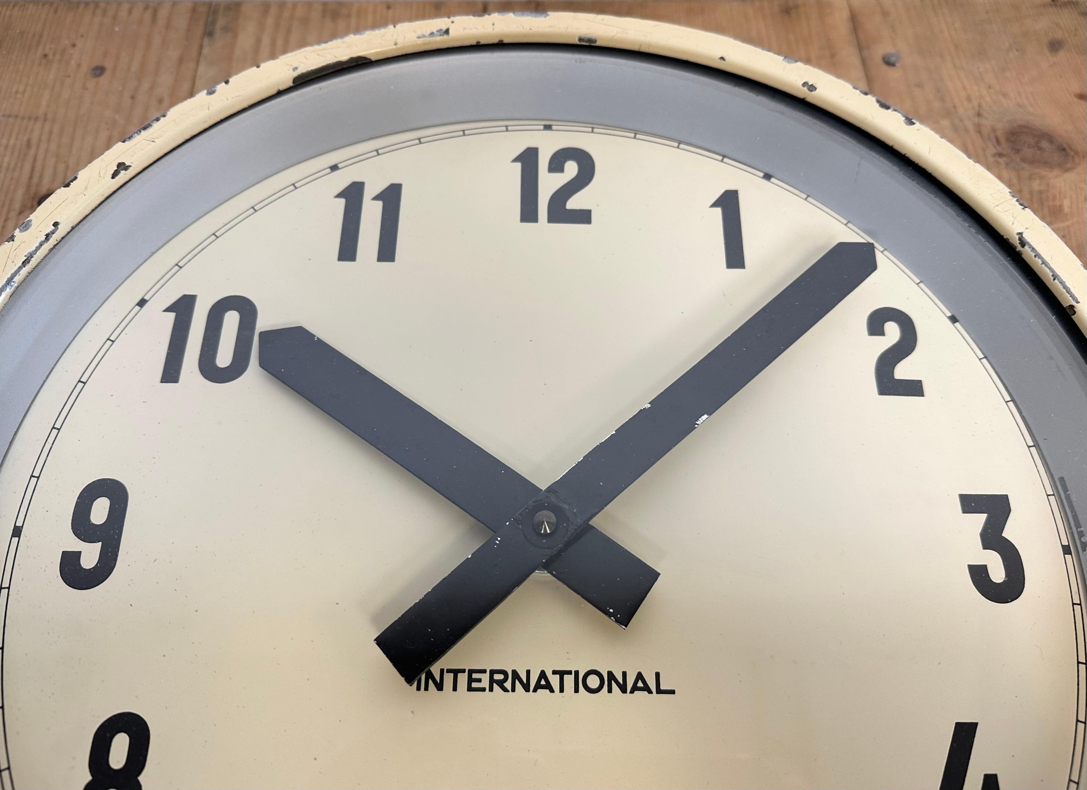 Beige Industrial Factory Wall Clock from International, 1950s For Sale 8