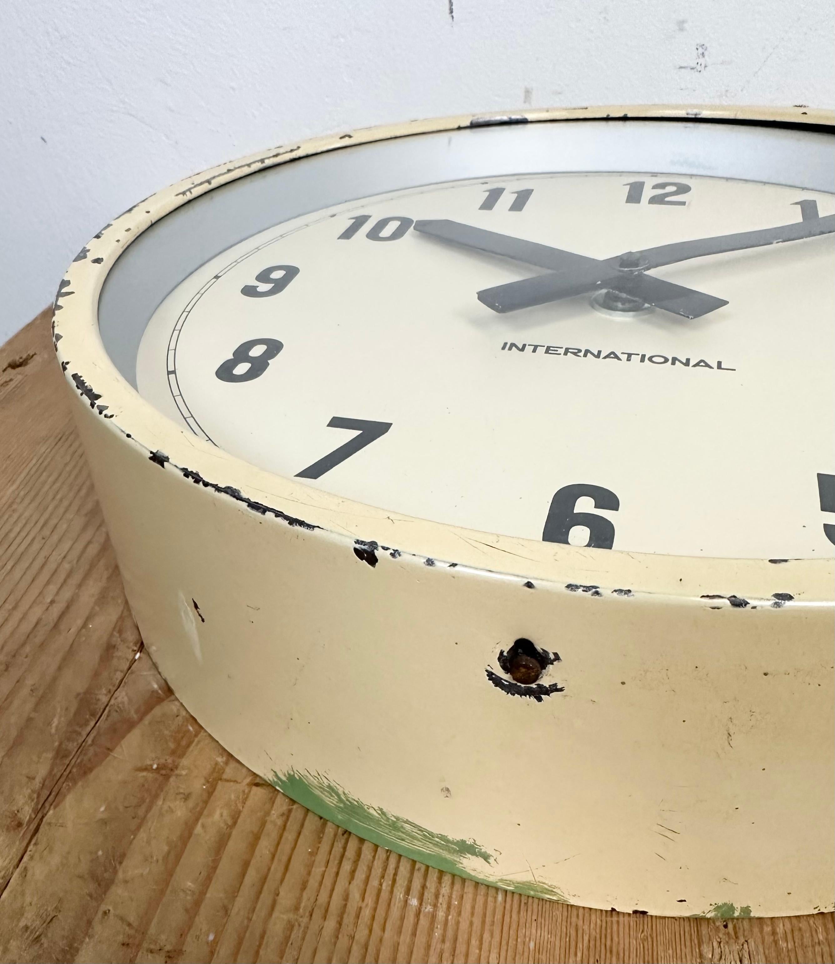 Beige Industrial Factory Wall Clock from International, 1950s For Sale 9