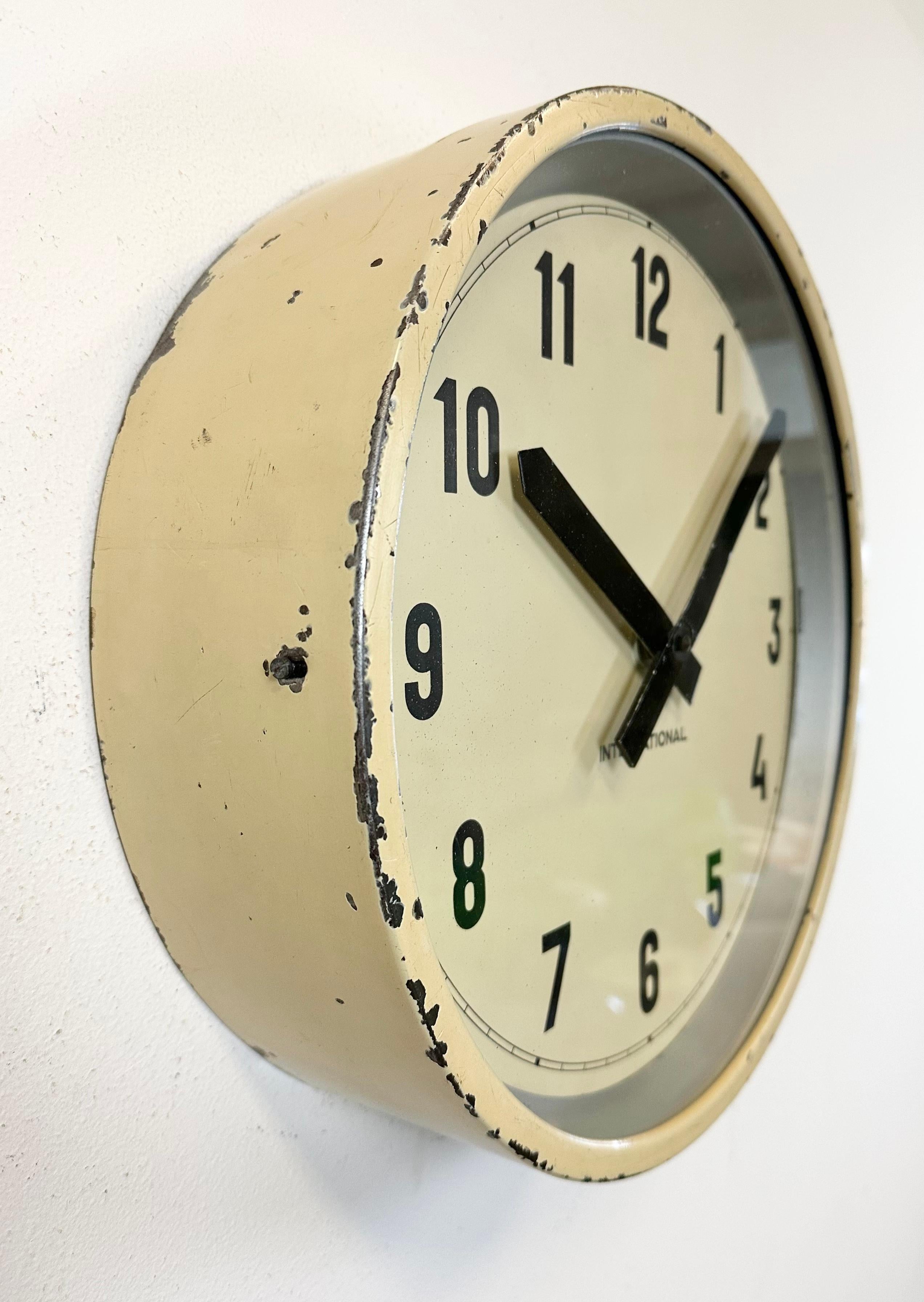 20th Century Beige Industrial Factory Wall Clock from International, 1950s For Sale