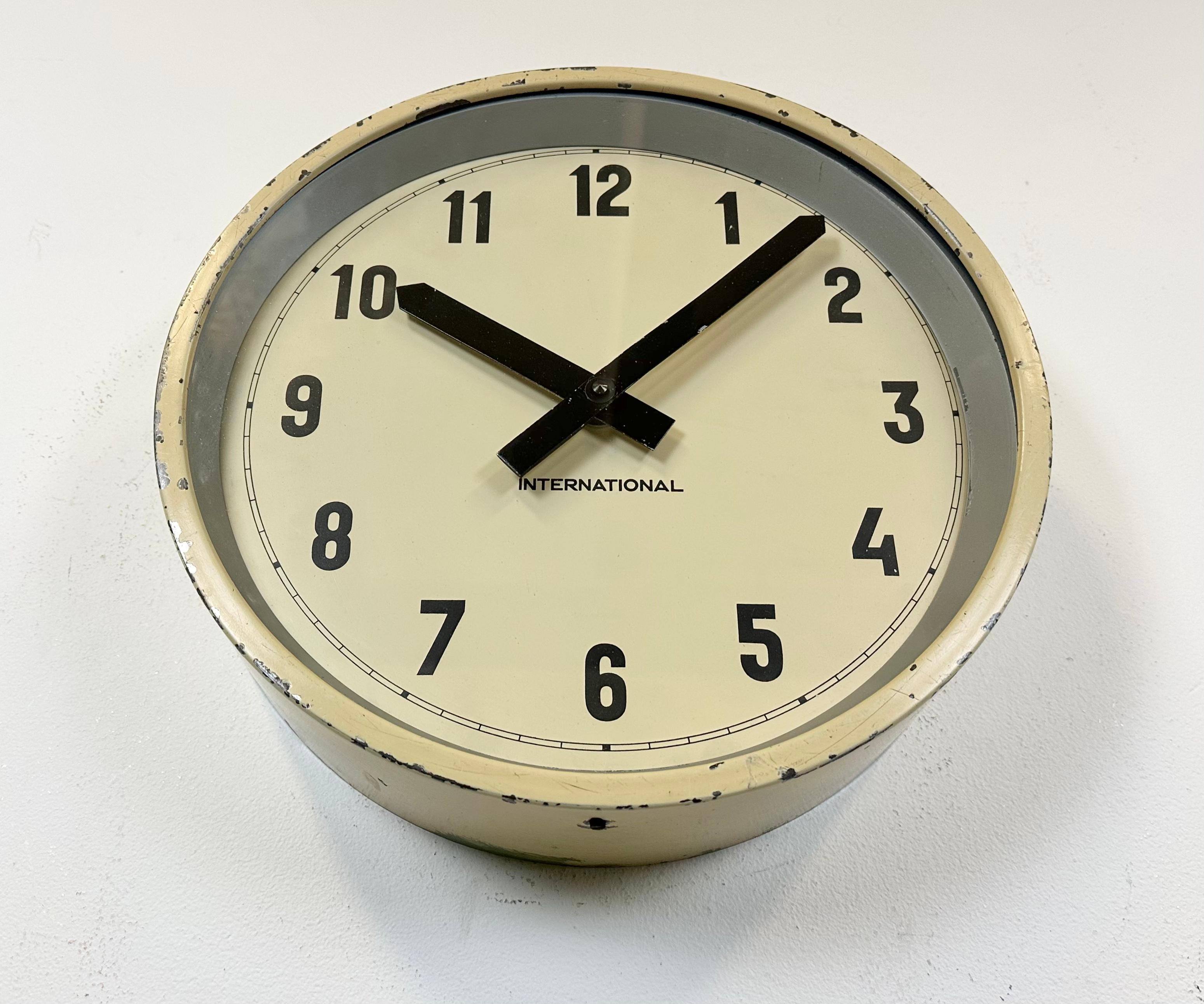 Beige Industrial Factory Wall Clock from International, 1950s For Sale 1