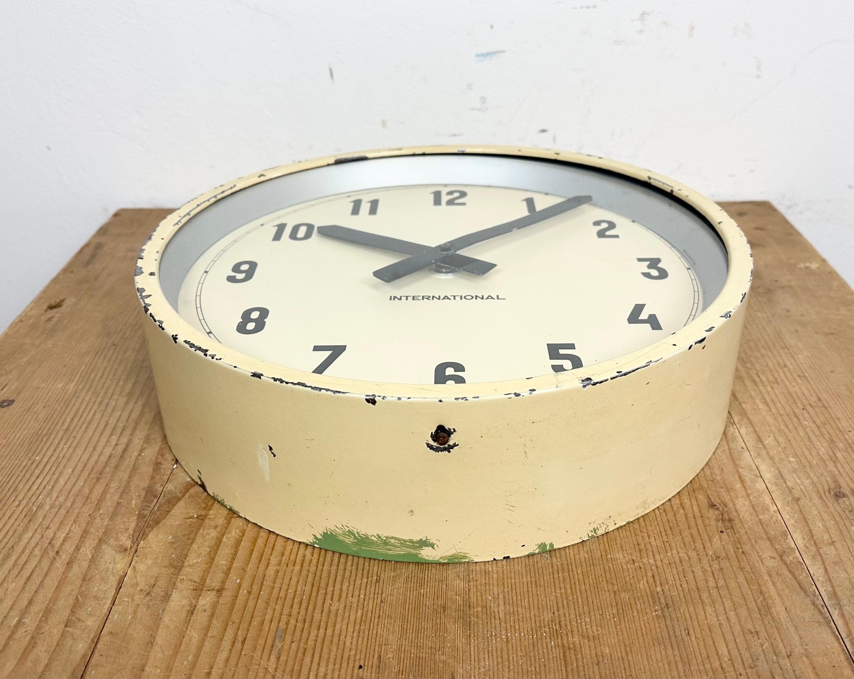 Beige Industrial Factory Wall Clock from International, 1950s For Sale 2