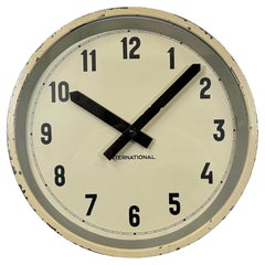 Retro Beige Industrial Factory Wall Clock from International, 1950s