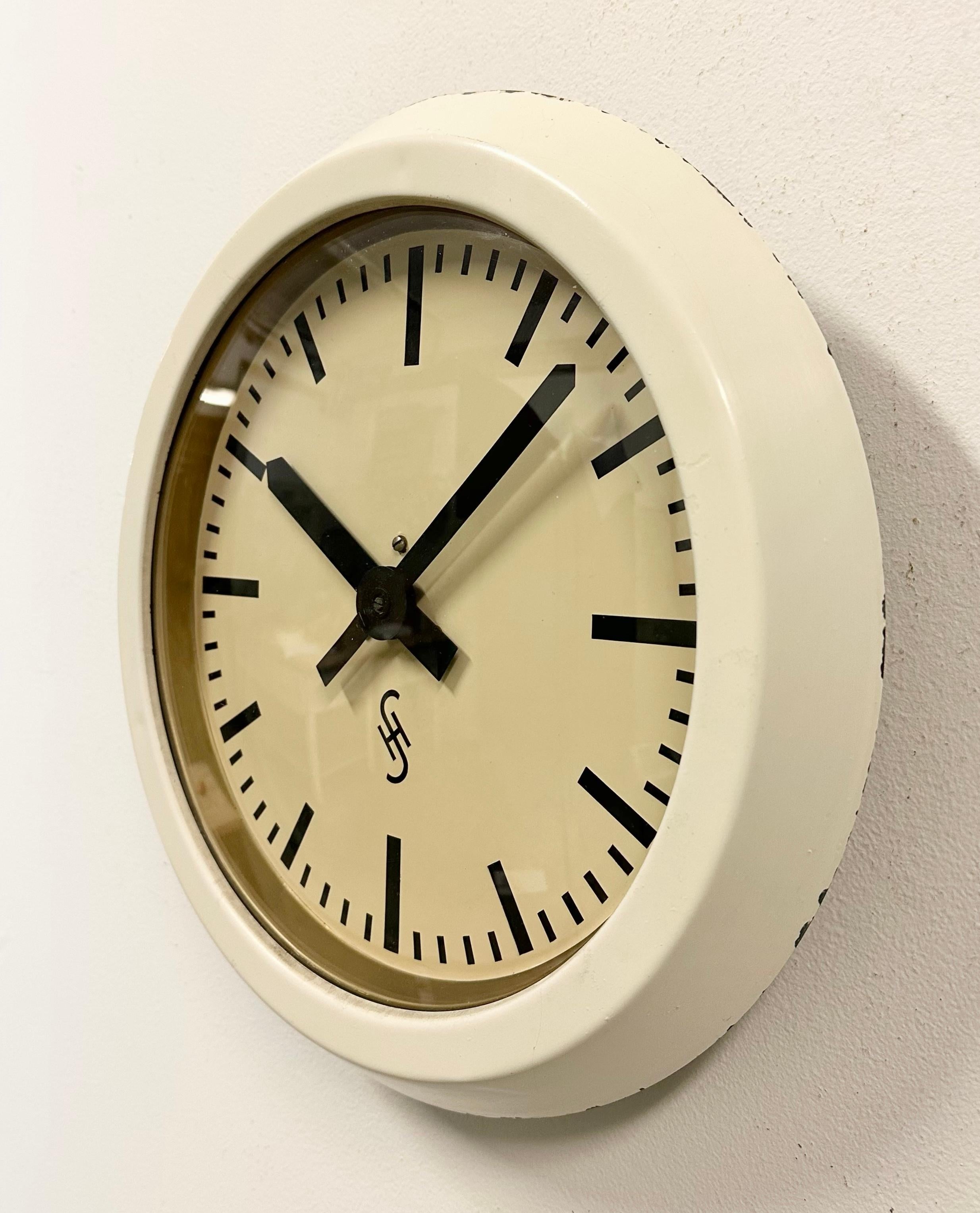 German Beige Industrial Factory Wall Clock from Siemens, 1950s For Sale