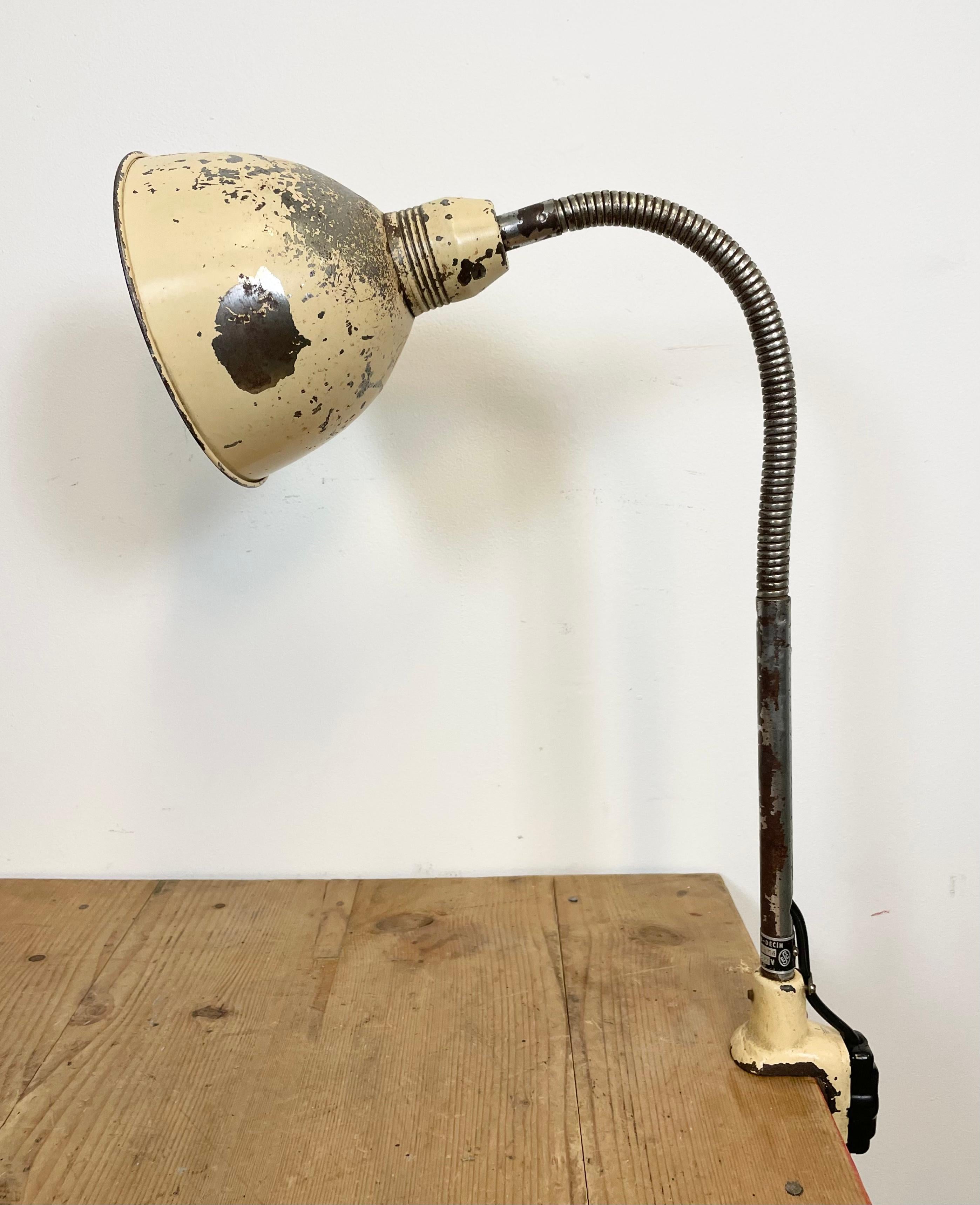 Czech Beige Industrial Gooseneck Table Lamp from Instala, 1960s For Sale