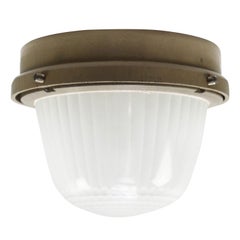 Beige Industrial Metal Frosted Cut Glass Sconces by Holophane, France