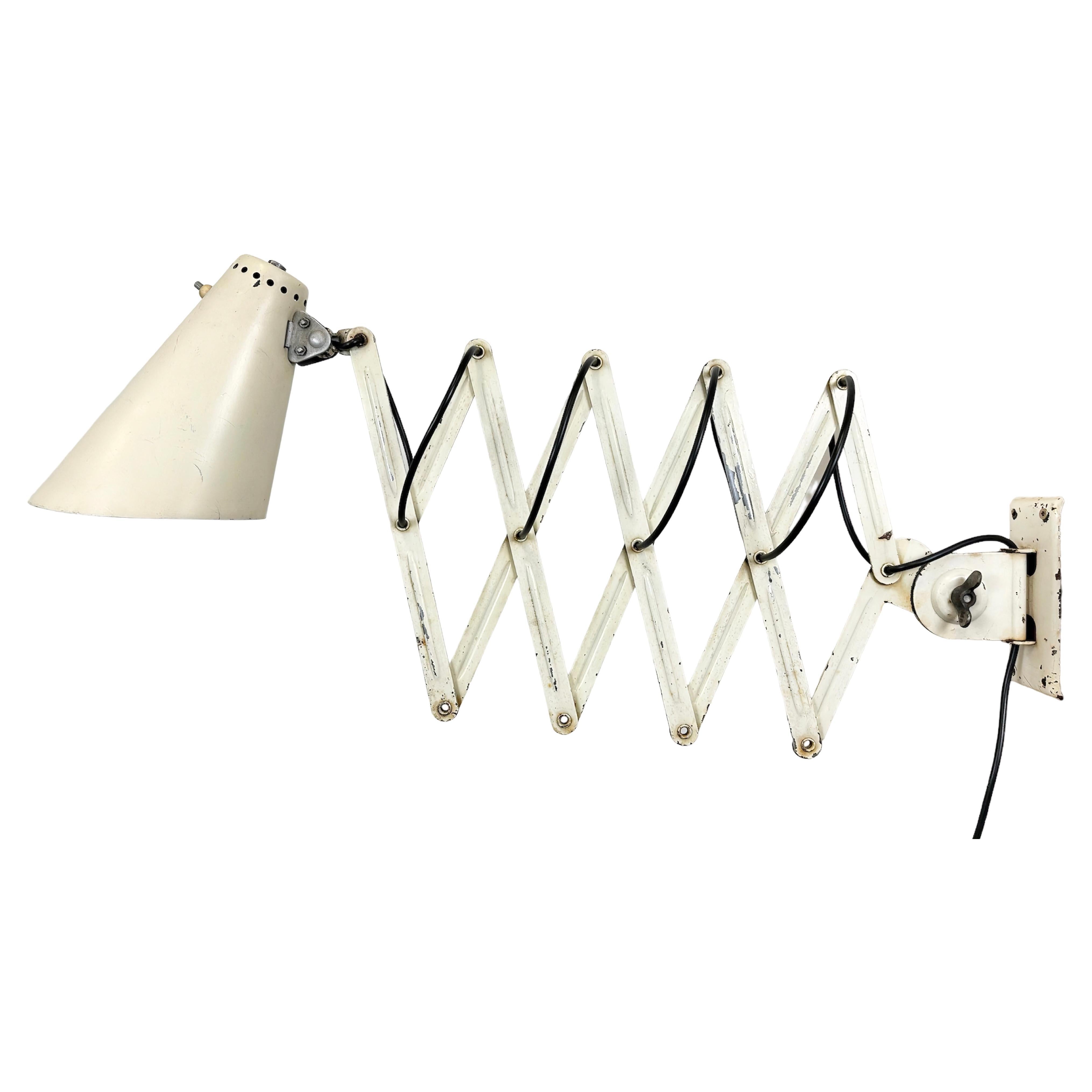 Beige Industrial Midcentury Scissor Wall Lamp, 1950s For Sale