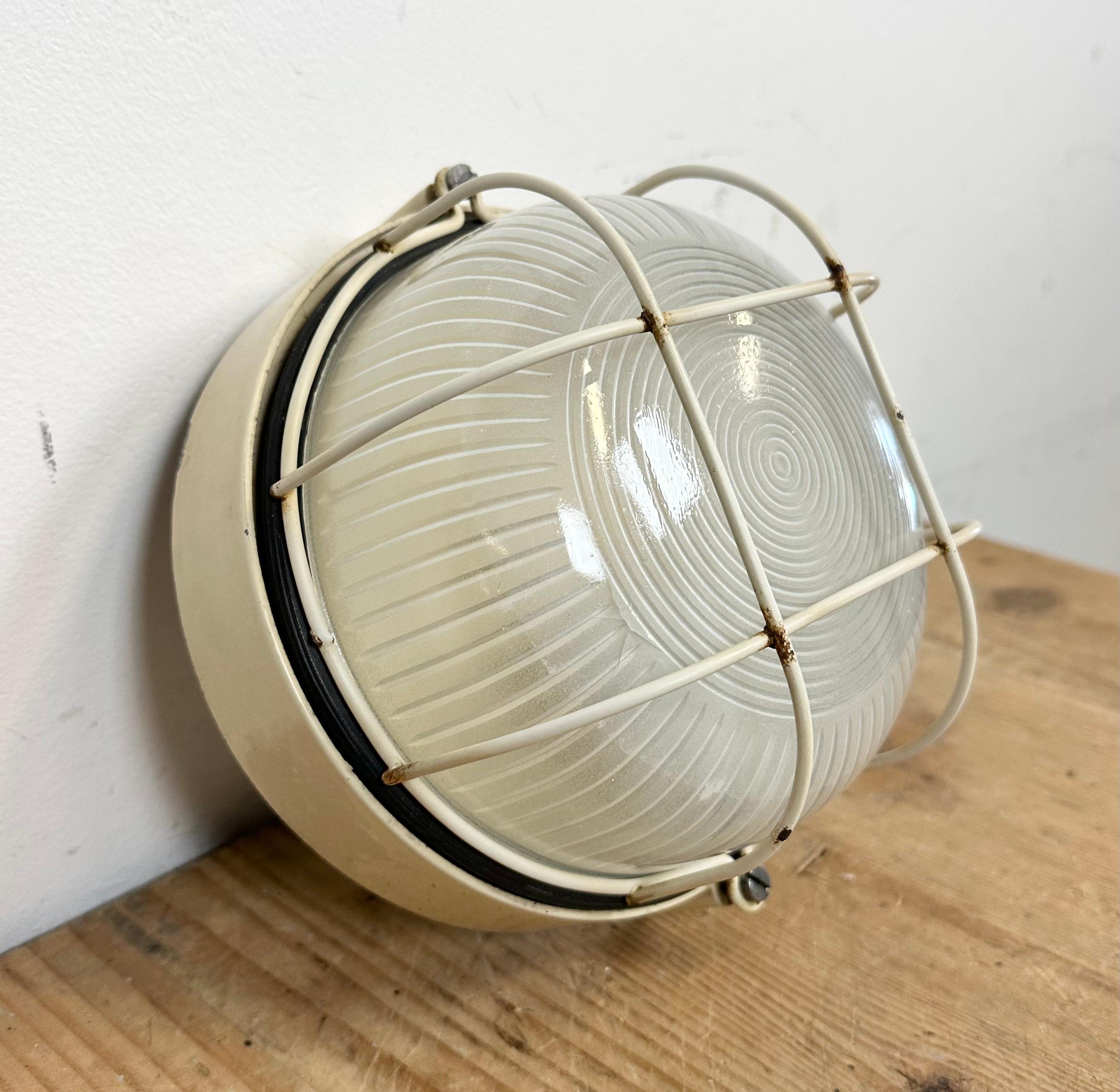 Glass Beige Italian Industrial Iron Wall or Ceiling Light, 1970s For Sale