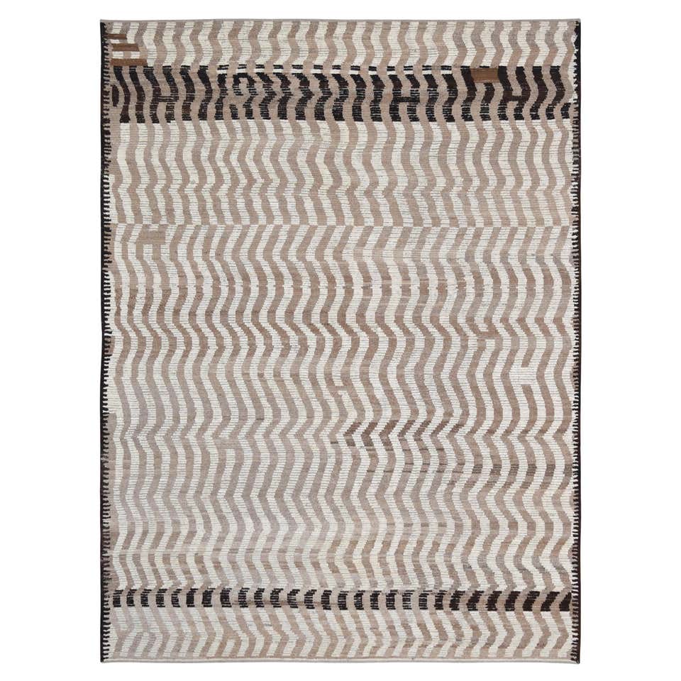 Curved Line Pattern Customizable Voyage Weave Rug in Cream Small For ...