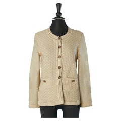Beige jacquard cardigan with wood branded buttons Chanel 