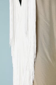 Beige jacquard cocktail dress with white fringes Mauro Gasperi New with tag