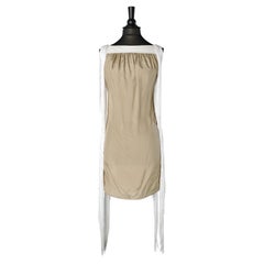 Beige jacquard cocktail dress with white fringes Mauro Gasperi New with tag 