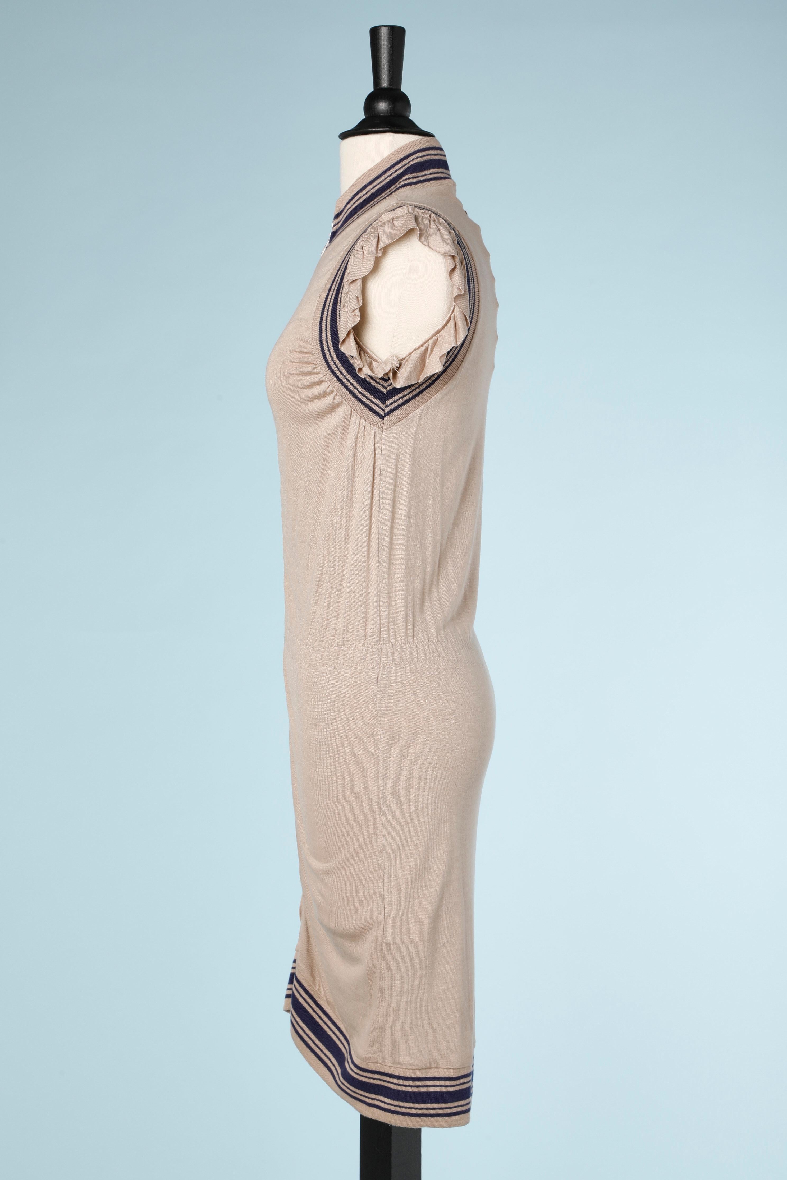 Beige jersey dress with zip and ruffles Jean-Paul Gaultier In Good Condition For Sale In Saint-Ouen-Sur-Seine, FR